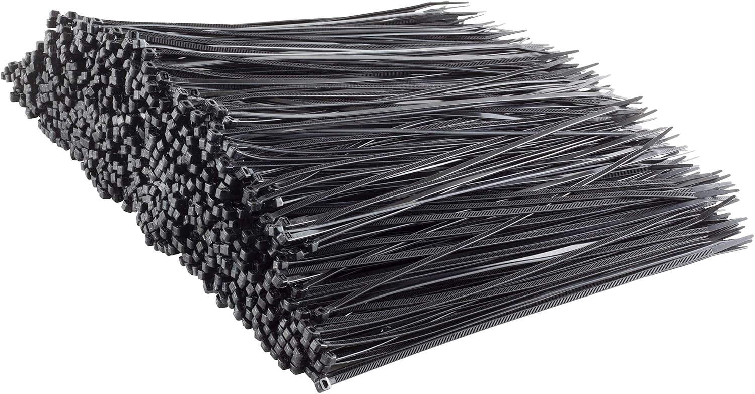 GTSE 8 Inch Black Zip Ties, 1,000 Bulk Pack, 50lb Strength, UV Resistant Strong Nylon Cable Ties, Self-Locking 8" Tie Wraps