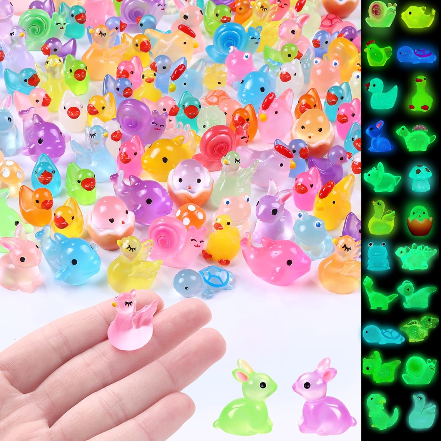 XIMISHOP 130PCS Mini Luminous Resin Animals,19 Styles Tiny Resin Animals Miniature Mini Little Small Plastic Animal Figures Glow in the Dark for Micro Landscape Fairy Aquarium Dollhouse Decor