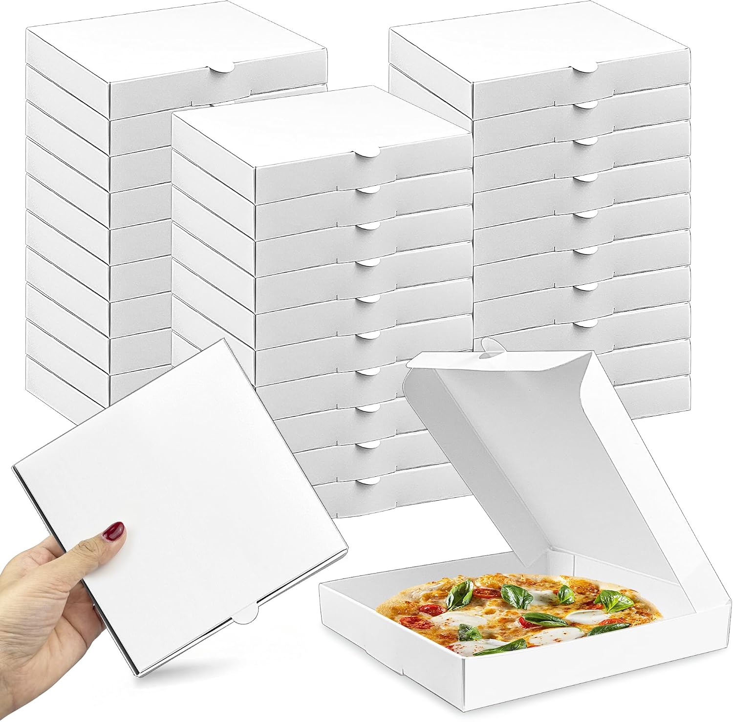 KEEPARTY 30 PCS White Mini Pizza Boxes 5.1x5.1x0.78 Inch For Homemade Pizzas and Crafts