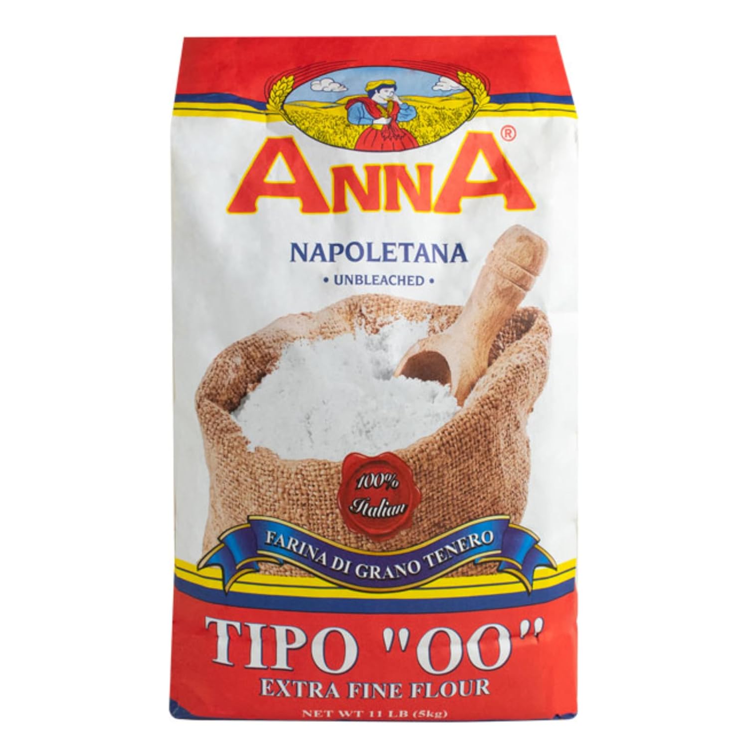 Cento Anna Tipo 00 Flour, 11 Lbs., Extra Fine, Unbleached, Soft Wheat Flour, Perfect for Pizza Crusts, Pasta & Bread, Grown and Processed in Italy