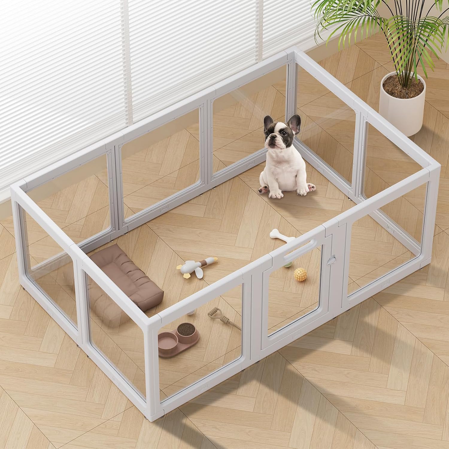 Clear Acrylic Dog Playpen Indoor Pet Pen, 24" H, Grey, 10 Panels