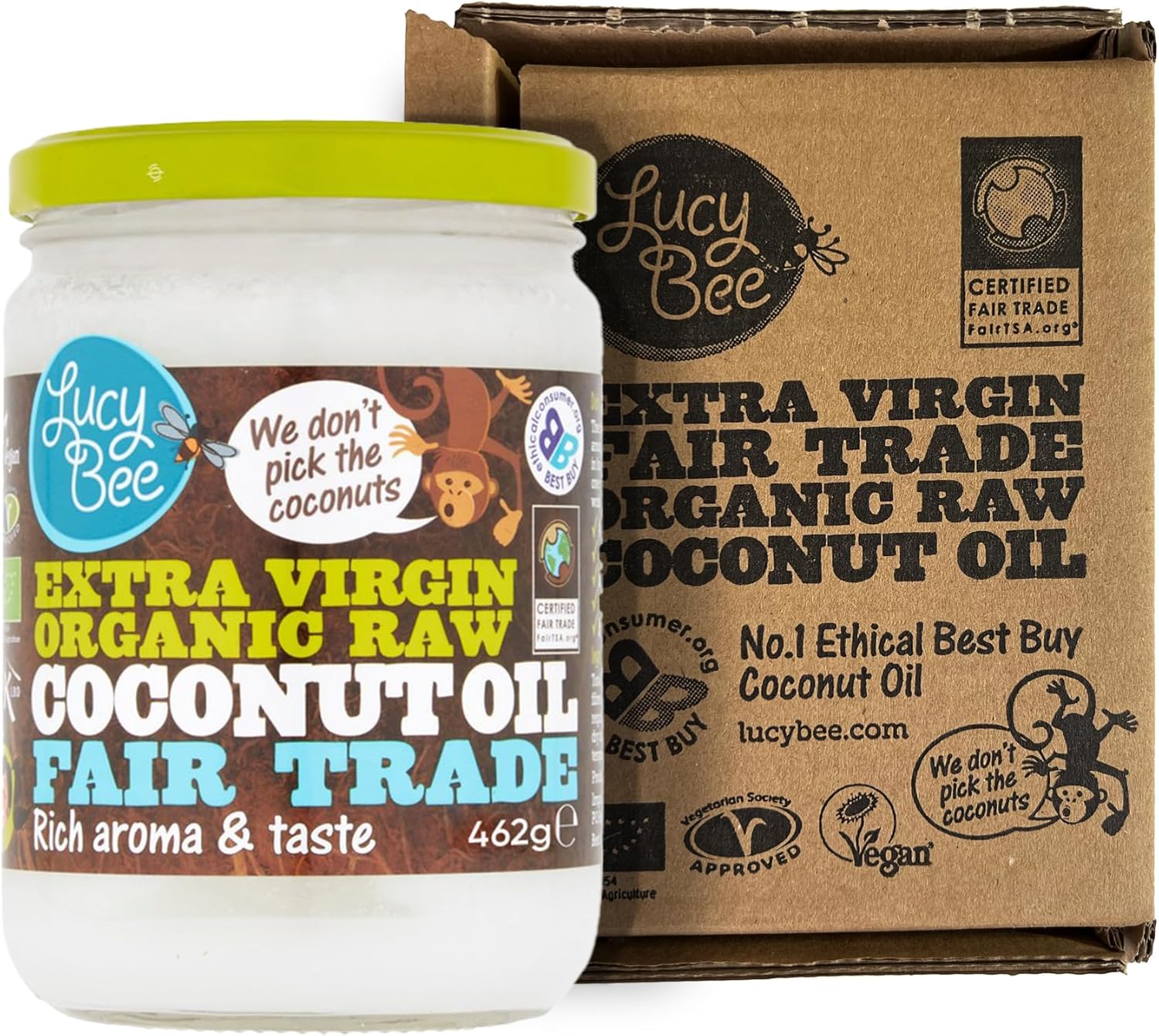 Lucy Bee Organic Extra Virgin Coconut Oil, Cold Pressed, Ethically Sourced & Fair Trade, for Cooking, Haircare & Skincare, 462g