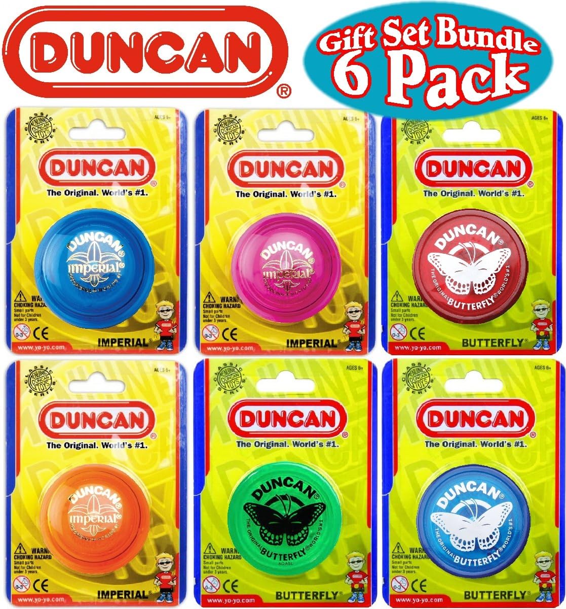 Duncan Yo-Yo Imperial (3) & Butterfly (3) Deluxe Gift Set Bundle - 6 Pack (Assorted Colors)
