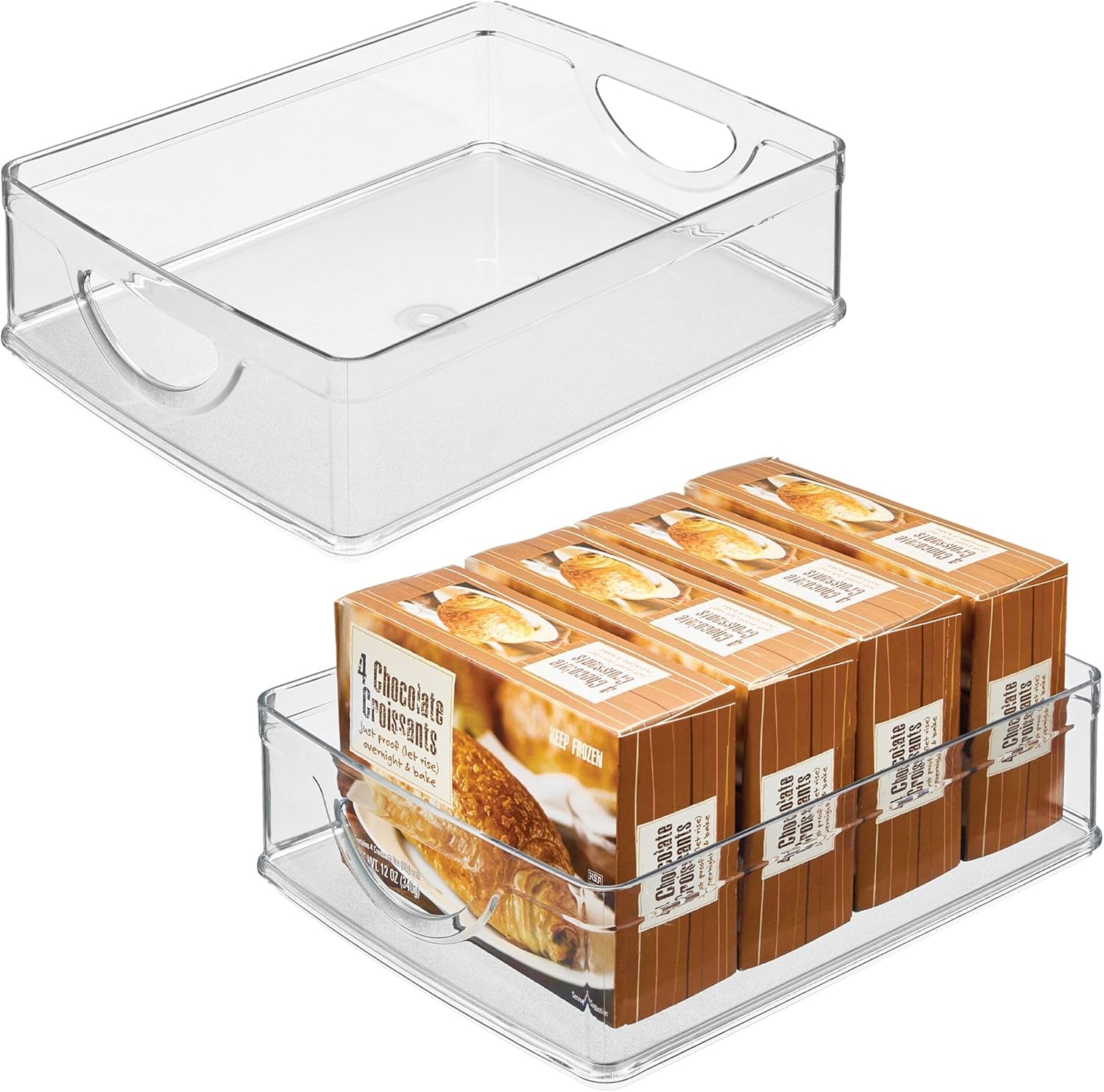 iDesign Plastic Stackable Pantry Bin - Storage Bin with Handles for Cabinets or Fridge - Set of 2 - Clear