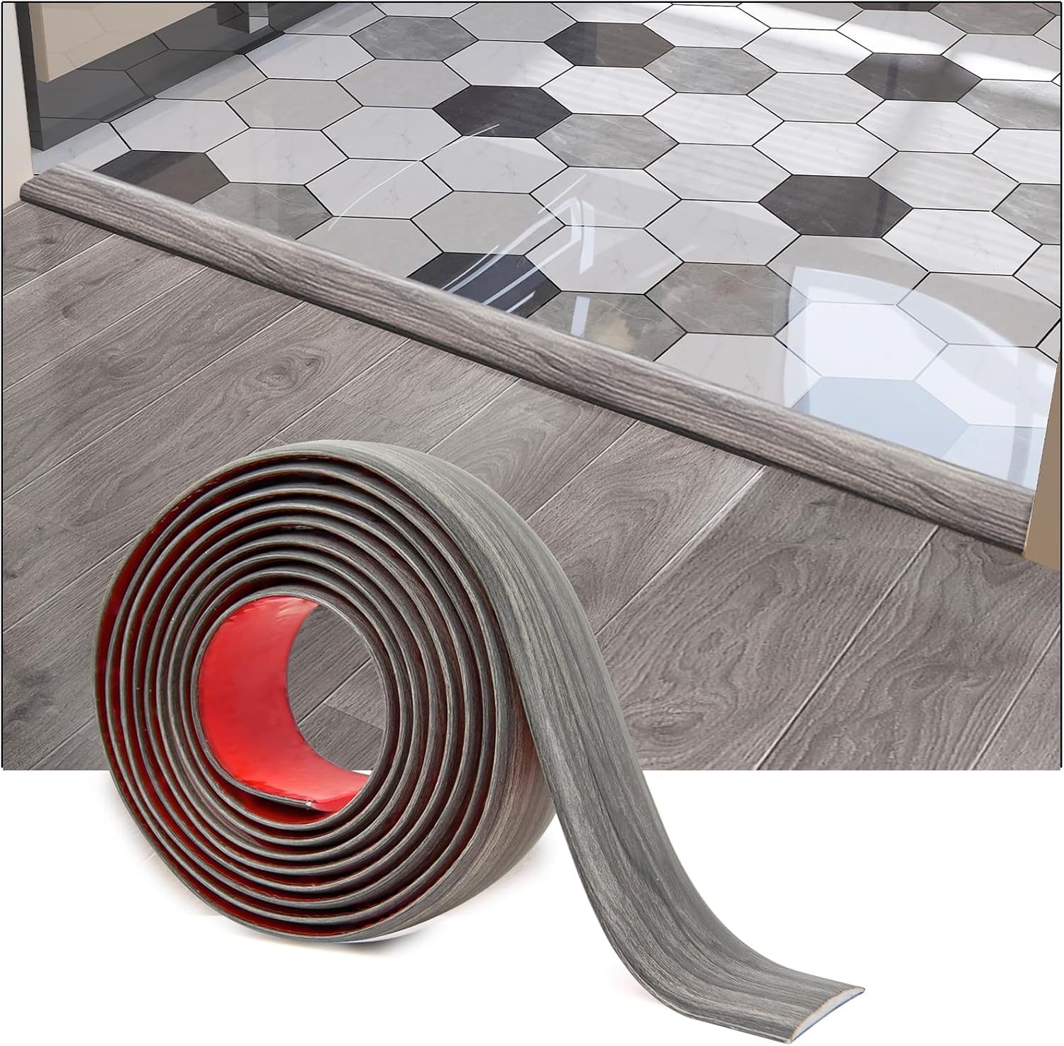Art3d Self Adhesive Vinyl Floor Transition Strip,Laminate Floor Strip Floor Flat Divider Strip for Joining Floor Gaps,Carpet Threshold Transition,Floor Tiles（10 FT, 1.57in, Gray）