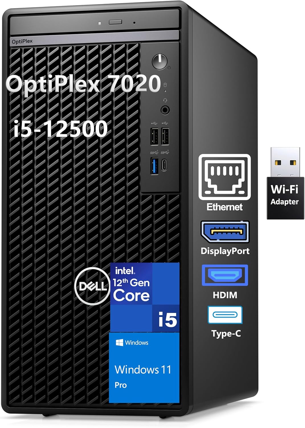 Dell Optiplex 7020 Desktop Computers, 7000 Tower PC, Intel 6-Core i5-12500 (Beat i7-11700), 32GB DDR5 RAM, 1TB PCIe SSD, DVDRW, USB WiFi Adapter, RJ-45, HDMI, DisplayPort, Windows 11 Pro
