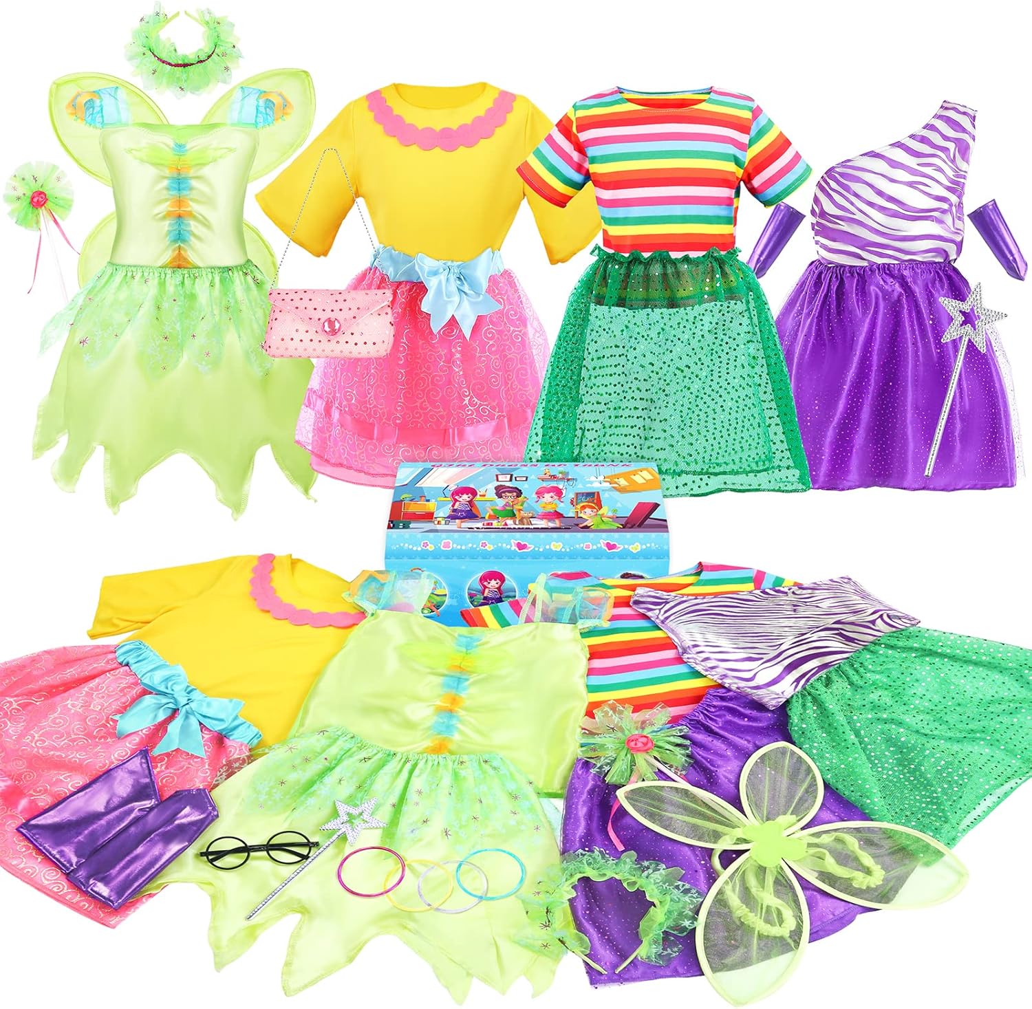 Little Girl Dress up Trunk Set, 20PCS Girls Pretend Play Princess Role Play Costumes Set, Singer, Princess, Fairy Costume for Girl Ages 3 4 5 6 7