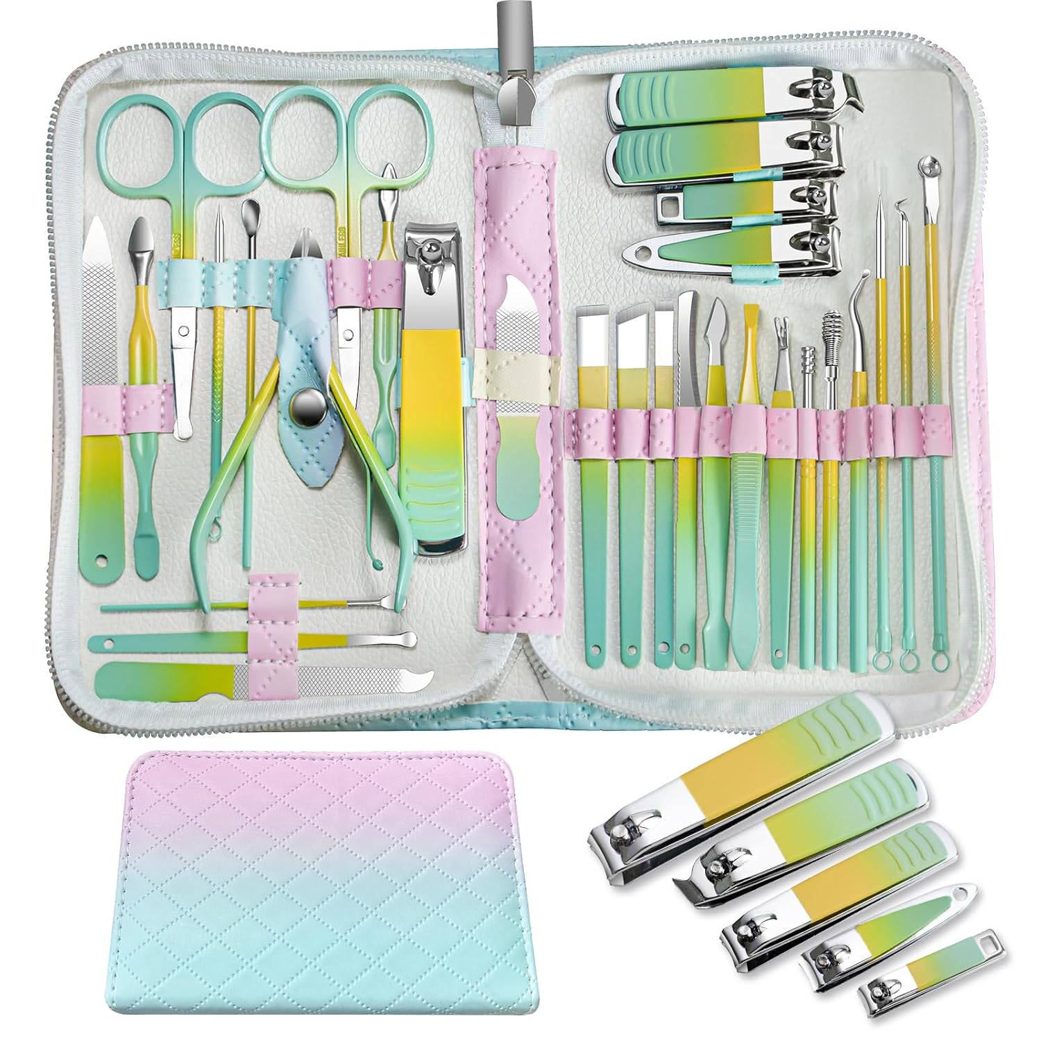 Manicure Set Women Personal Nail Care Kit, 30 in 1 Professional Manicure Kit for Women Pedicure Kit, Nail Clipper Set and Beauty Tool Portable Set, with Luxurious Travel Case (Multi-Colored)