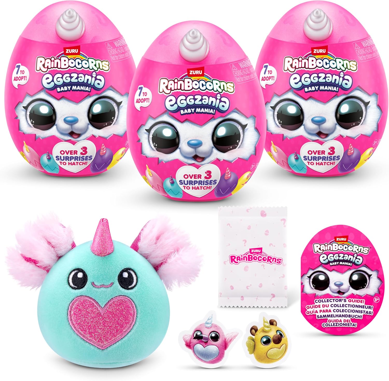 Rainbocorns Eggzania Baby Mania by ZURU, Plush Surprise Unboxing with Animal Soft Toy, For Girls (3 Pack)