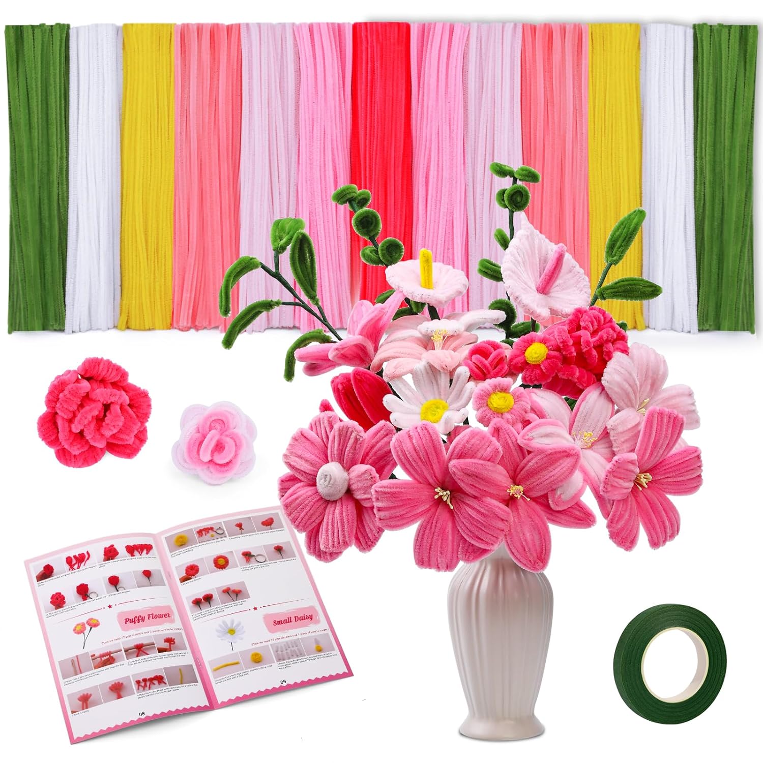 550 Pcs Pipe Cleaners, 7 Colored Pipe Cleaners for Craft, Chenille Stems Kit (with Tutorial) Craft Supplies for Flower Diy Cafts Parties Decorations