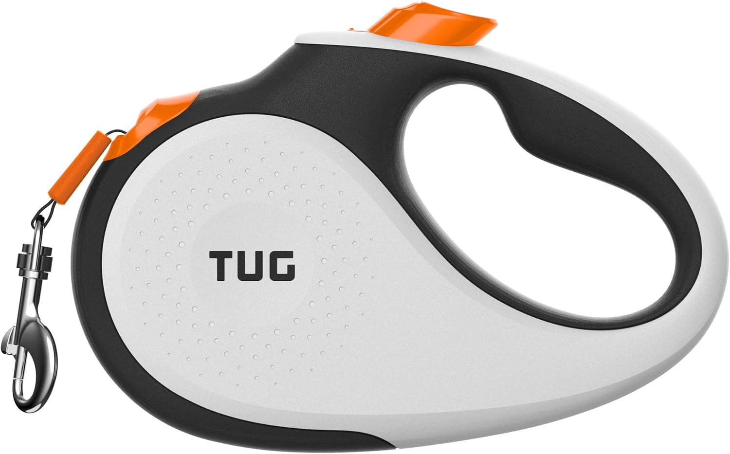 TUG 360° Tangle-Free Retractable Dog Lead for Up to 25 kg Dogs | 5 m Strong Nylon Tape/Ribbon | One-Handed Brake, Pause, Lock (Medium, White/Orange)