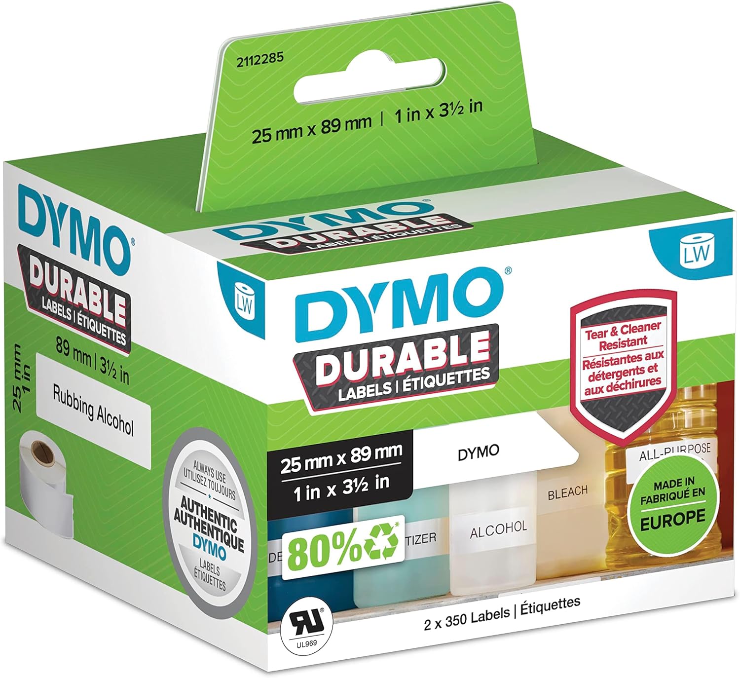 DYMO LW Durable Industrial Labels for LabelWriter Label Printers, White Poly, 25 x 89 mm, 2 Rolls of 350