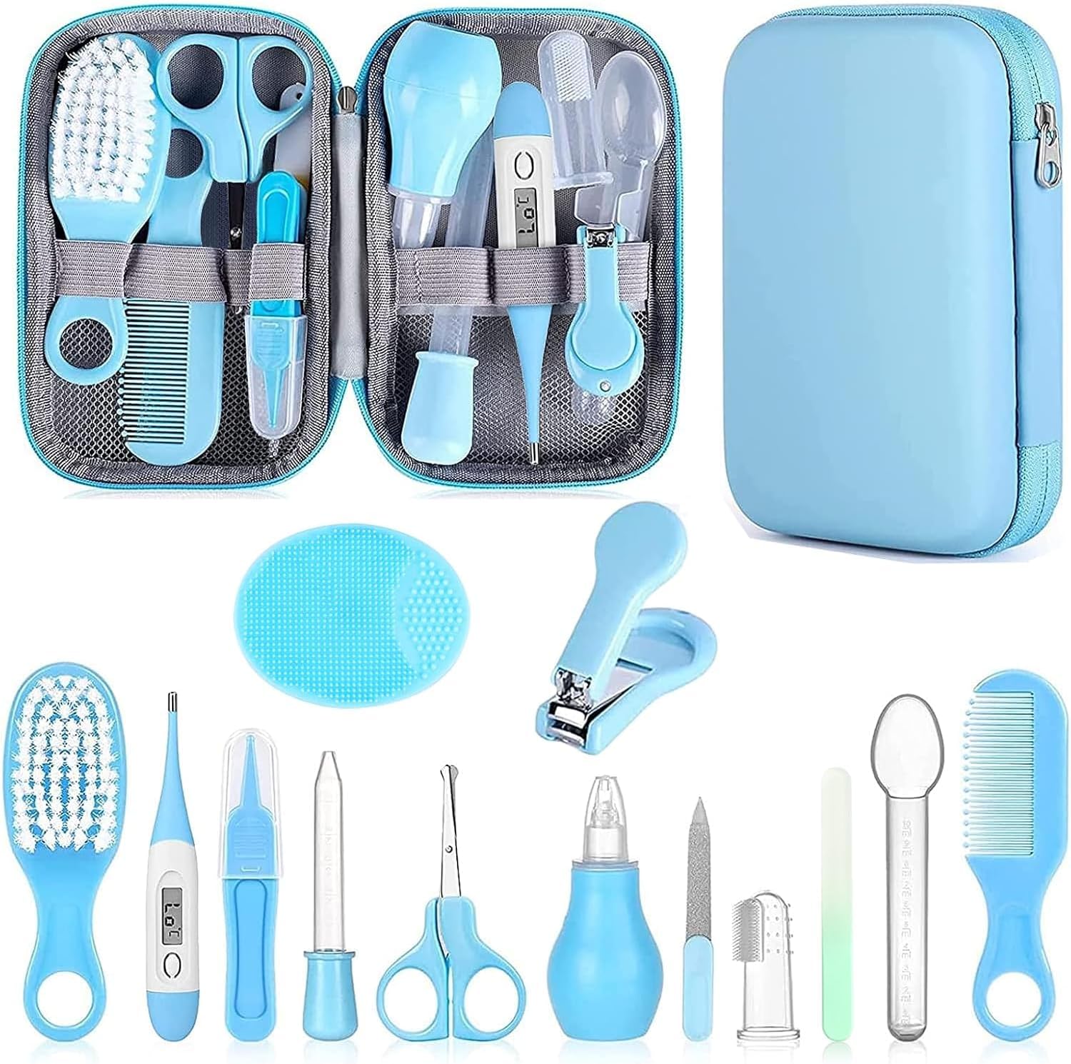 Infant Safety Care Set with Hair Brush Comb Nail Clipper, Baby Essentials Kit for Newborn Girls Boys (Blue)