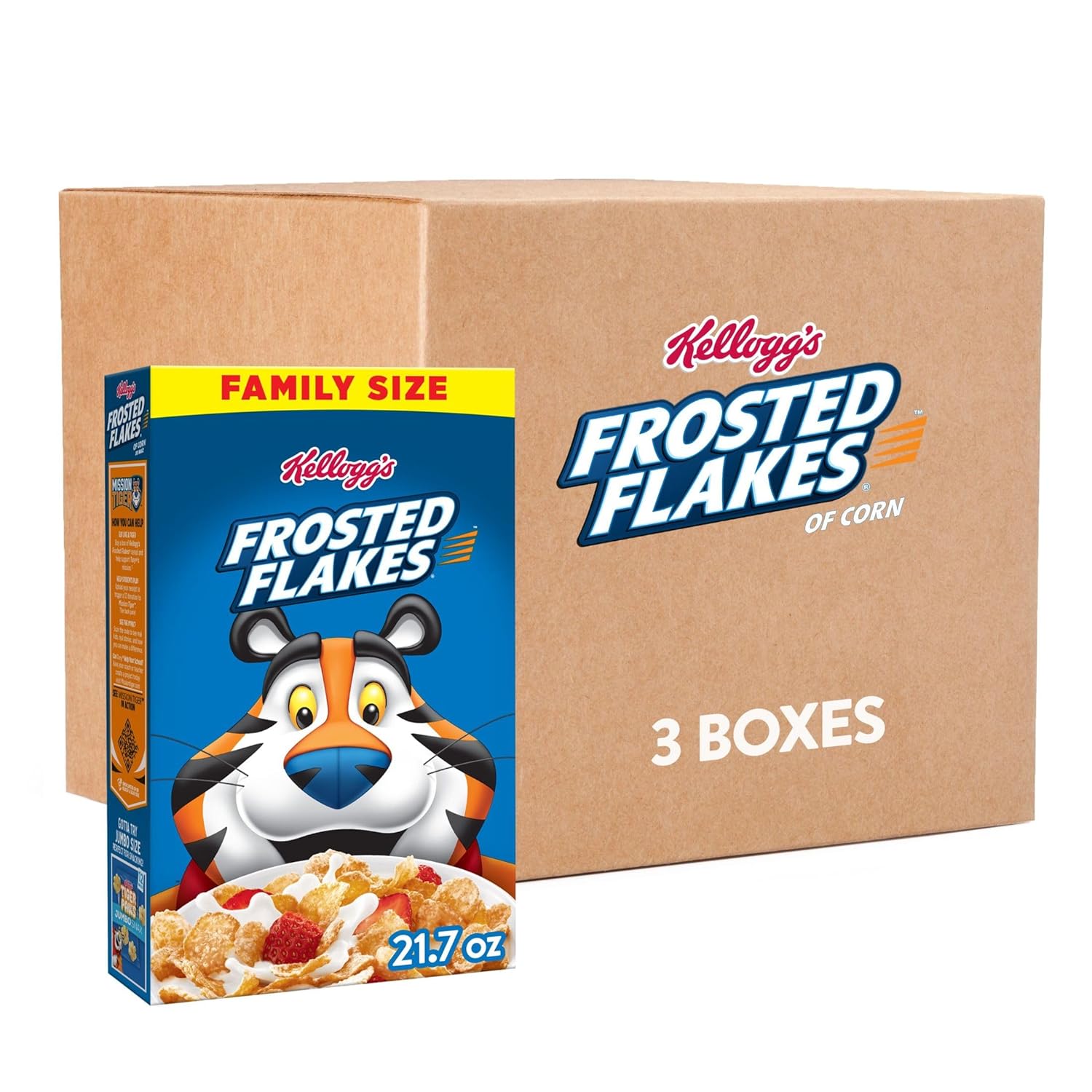 Kellogg's Frosted Flakes Breakfast Cereal, Kids Cereal, Family Breakfast, Family Size, Original (3 Boxes)