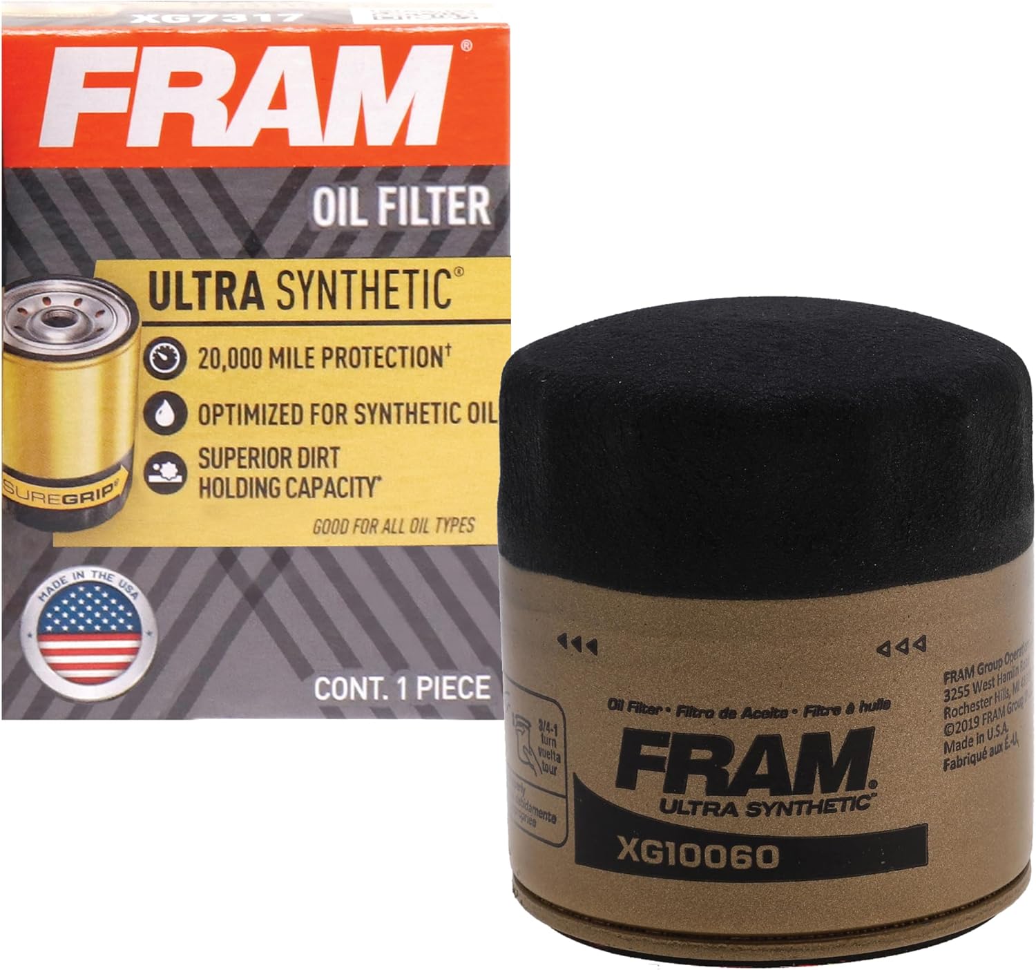 FRAM Ultra Synthetic XG10060 20K Mile Change Automotive Replacement Engine Oil Filter for Synthetic Oil Changes, Premium Vehicle Engine Protection Oil Filter for Select Vehicle Model Years