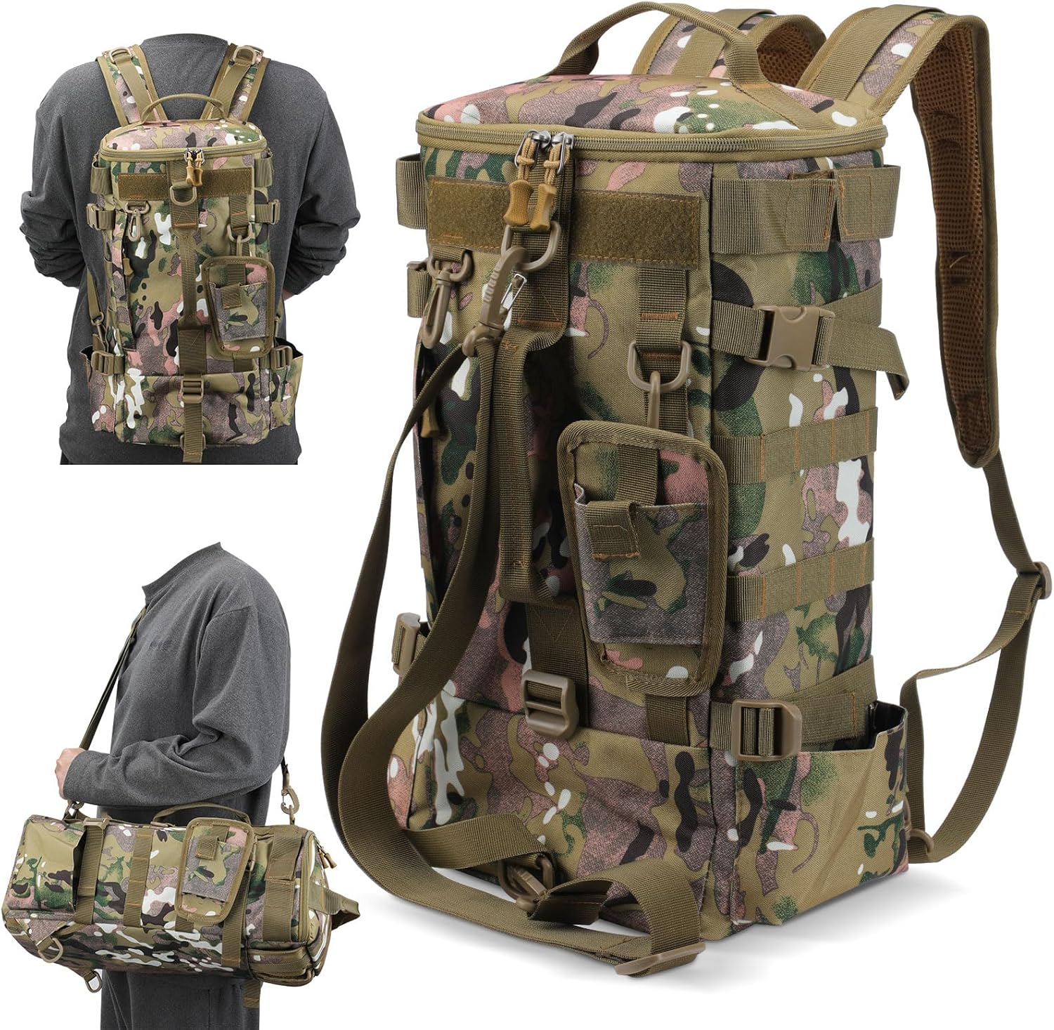 Aceshop Fishing Tackle Backpack Storage Bag, 20L Large Capacity Fishing Backpack Sturdy Sling Fish backpack Military Tactical bag Multi-Purpose Camouflage Fish Bag for Hiking Hunting Camping