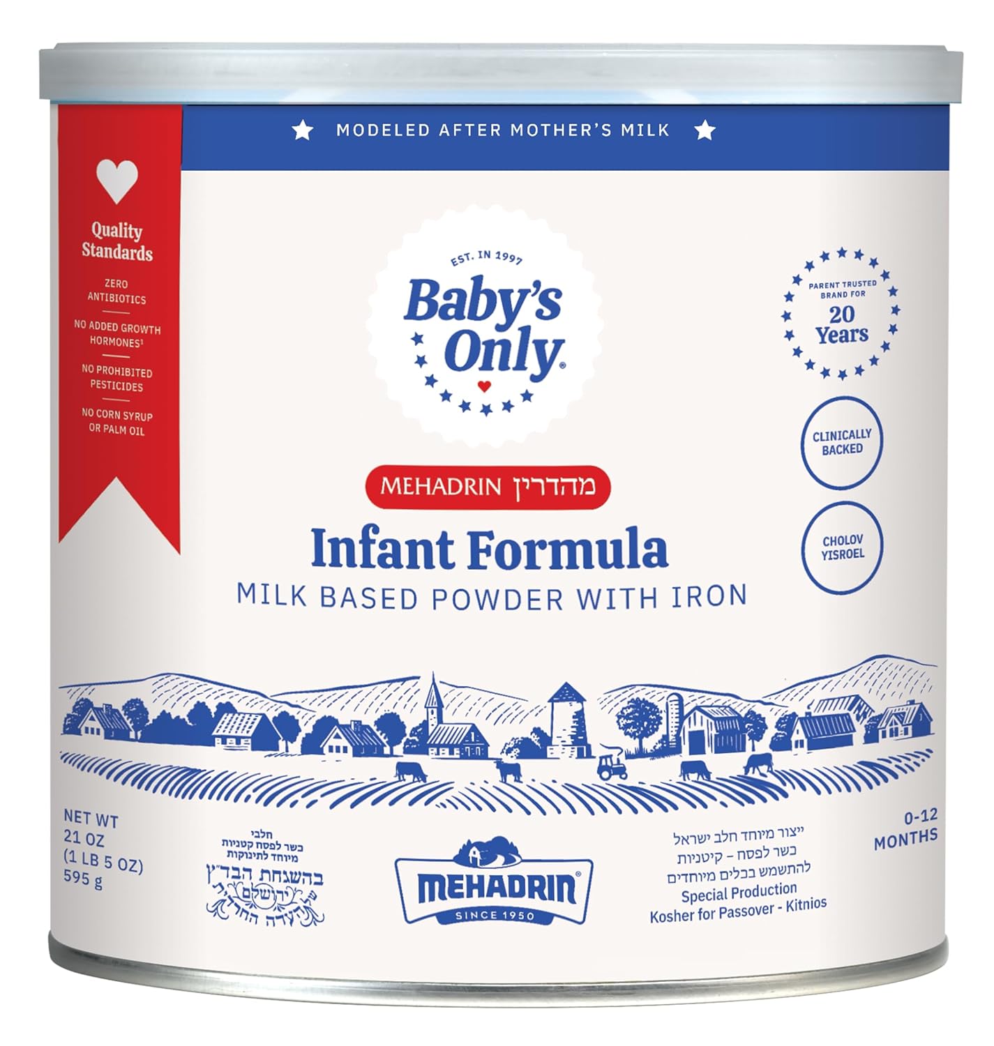 Baby's Only Infant Baby Formula - Milk Based Powder with Iron, Vitamin D, Calcium & Choline - Mehadrin Certified Kosher Baby Food (0-12 months)
