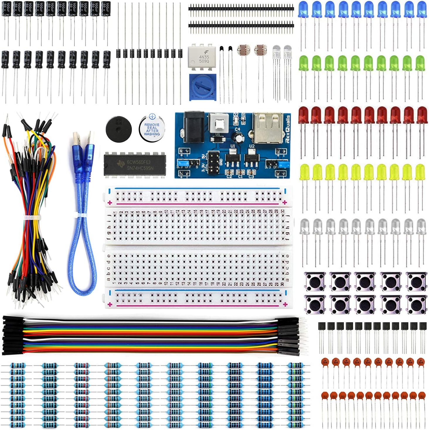 Electronics Basic Kit w/Power Supply Module, Breadboard, Jumper Wire, LED,Resistor, comes with more than 300pcs sensors and components for fun and simple electronic projects.