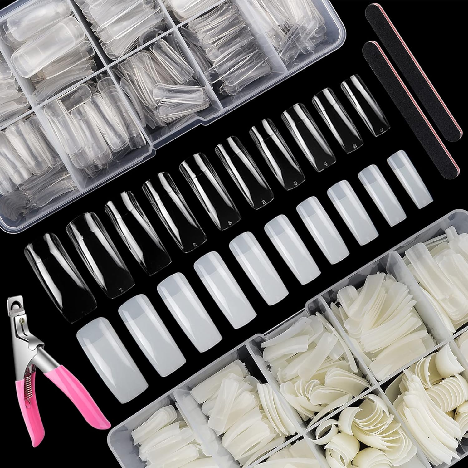 Deciniee Nail Tips for Gel & Acrylic Extensions: 1000Pcs Clear & Natural Square Tips - Full Cover Nail Kit for Women & Girls