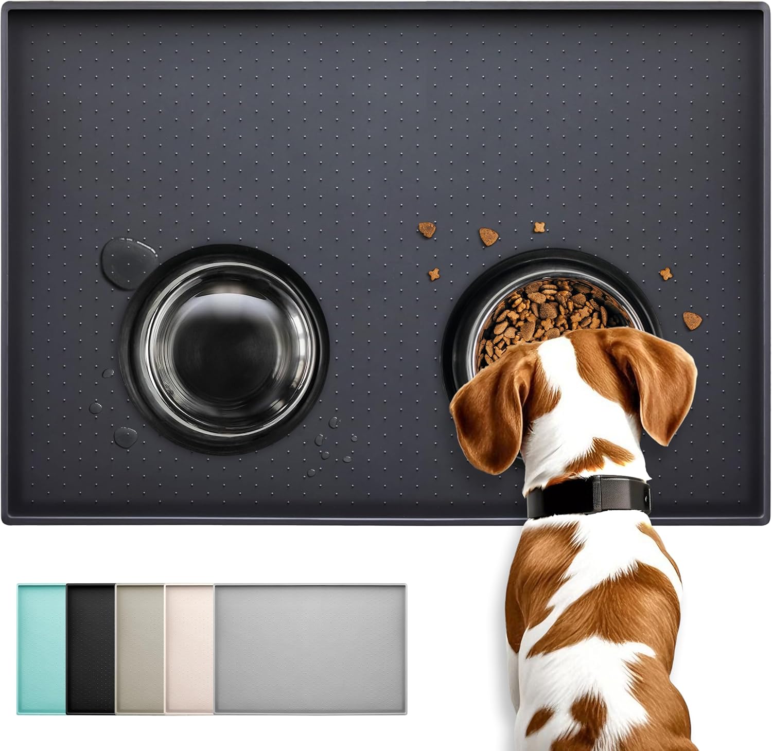 Conlun Dog Food Mat, Silicone Rubber, Anti-Slip Design, 100% Waterproof Pet Food Mat,Raised Edge to Avoid Water Or Food Spilling Out, Dishwasher Safe,Easy to Clean,Dry Up Quickly