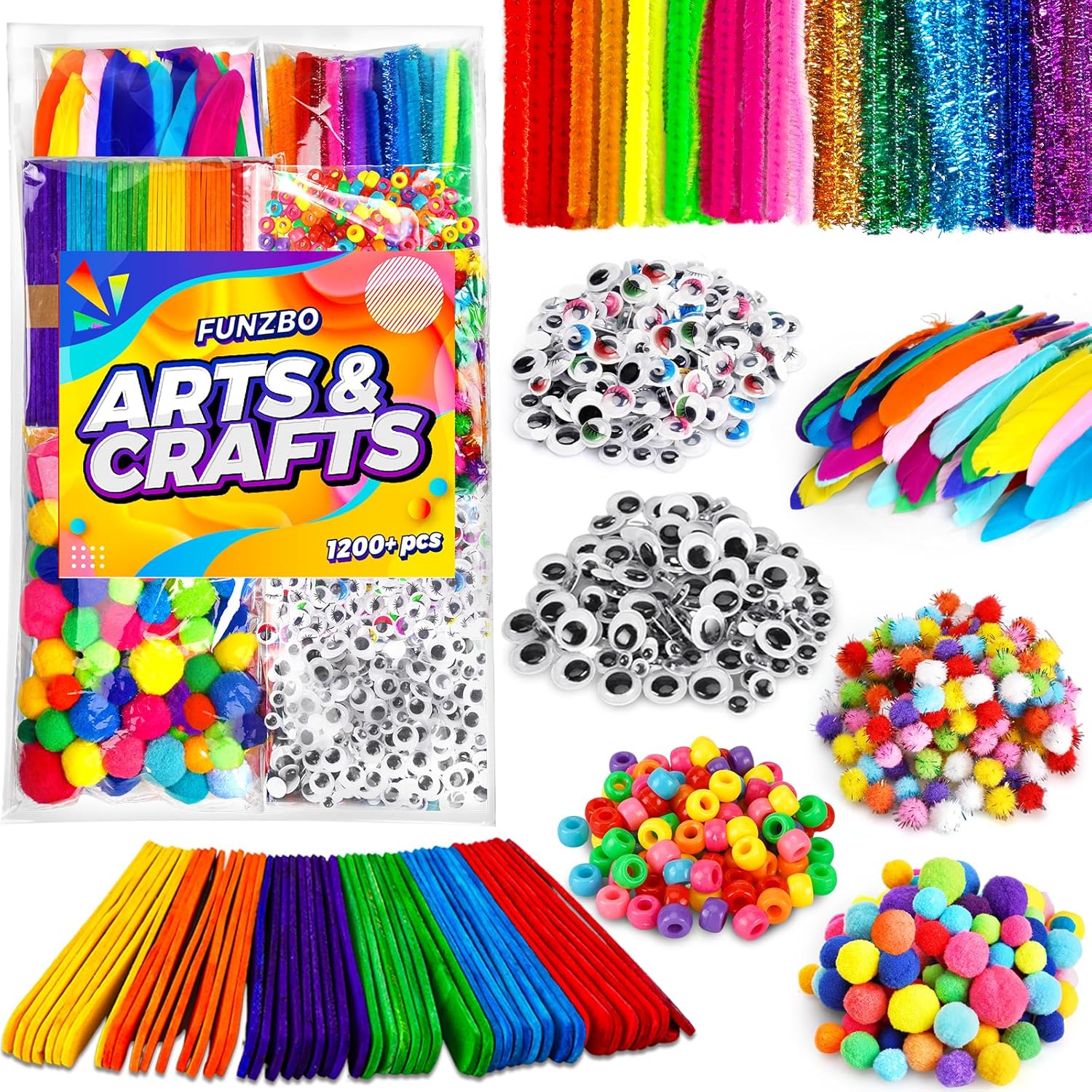 FunzBo Arts and Crafts Supplies for Kids - Craft Art Supply Kit for Toddlers Age 4 5 6 7 8 9 - All in One D.I.Y. Crafting Collage Arts Set Birthday Easter Gifts for Kids