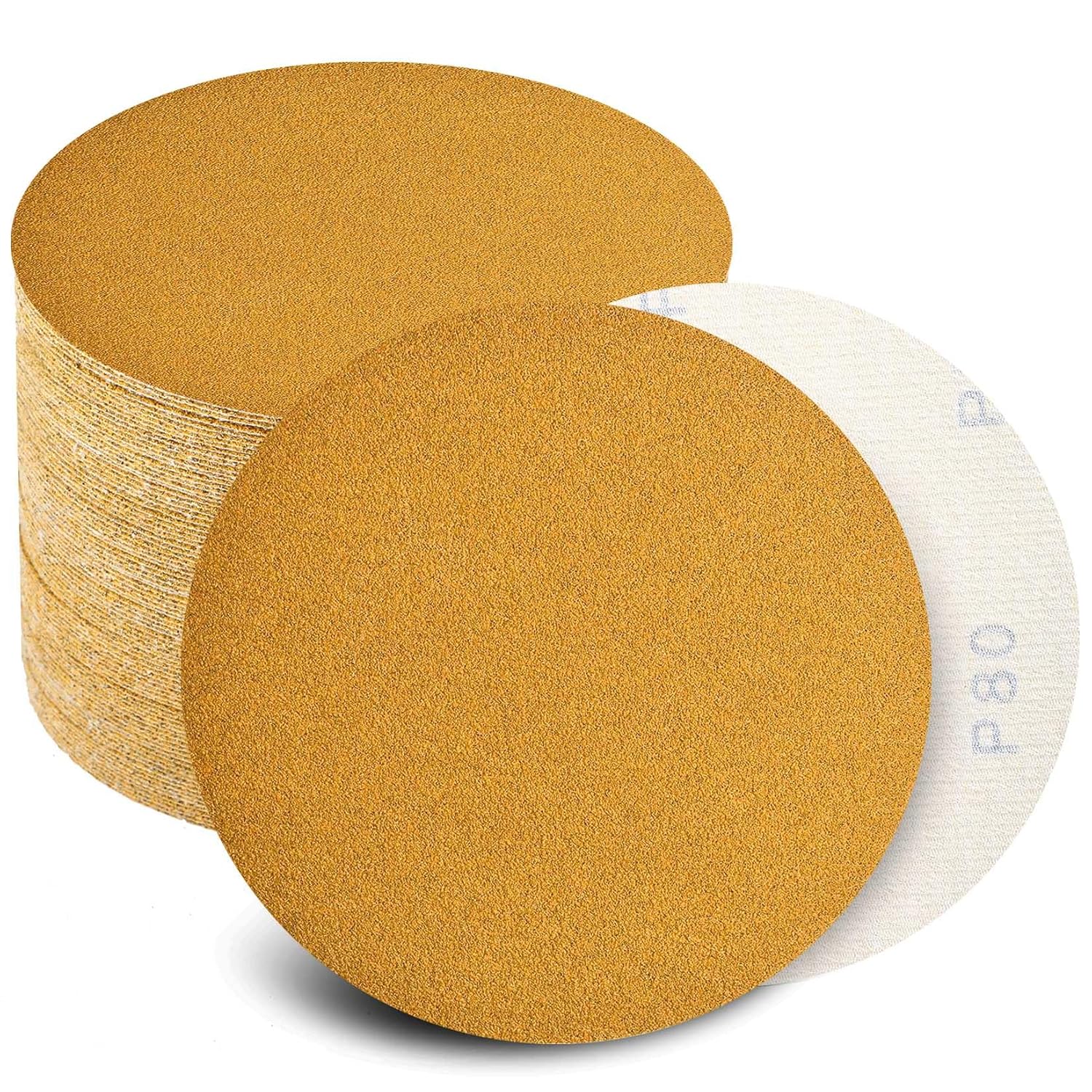 6 Inch Sanding Discs Hook and Loop No Hole, Da Sandpaper for Automotive and Woodworking, 80, 120, 220, 320, 400 Grit, 20 PCS Each Grit(Pack of 100)