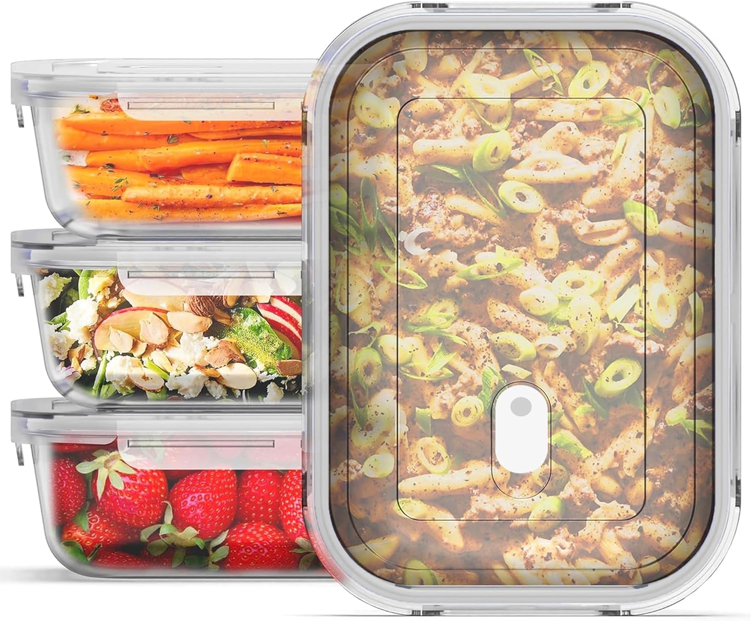 ZENO Glass Food Storage with Lids 4-Pack | 1000ml Airtight Food Containers | BPA Free Food Storage Containers with Plastic Locking Lids | Glass Meal Prep Lunch Box Takeaway Containers
