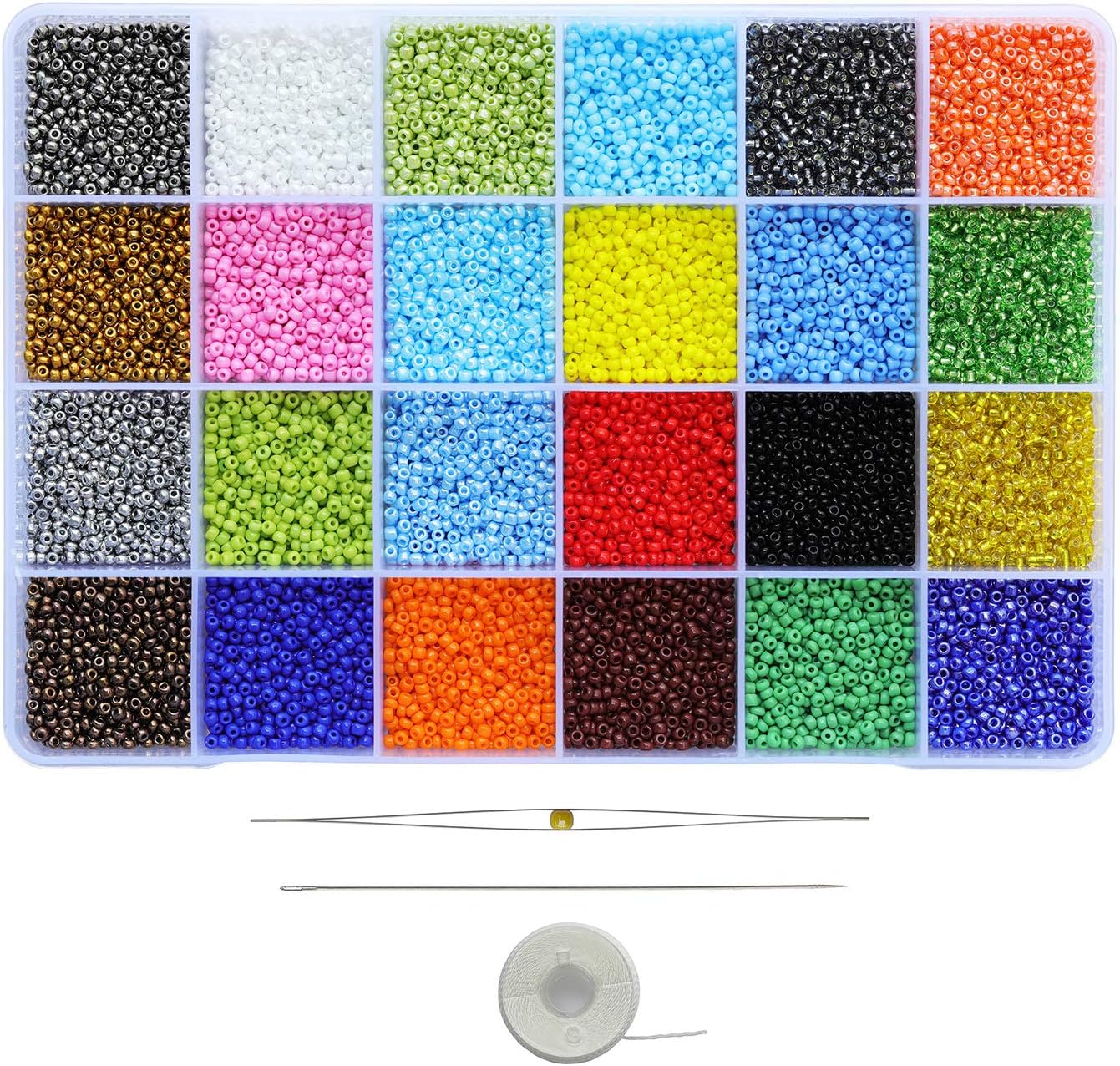 Bala&Fillic Size 11/0 Glass Seed Beads About 15600pcs in Box 24 Multicolor Assortment Craft Seed Beads for Jewelry Making (About 650pcs/Color, 24 Colors