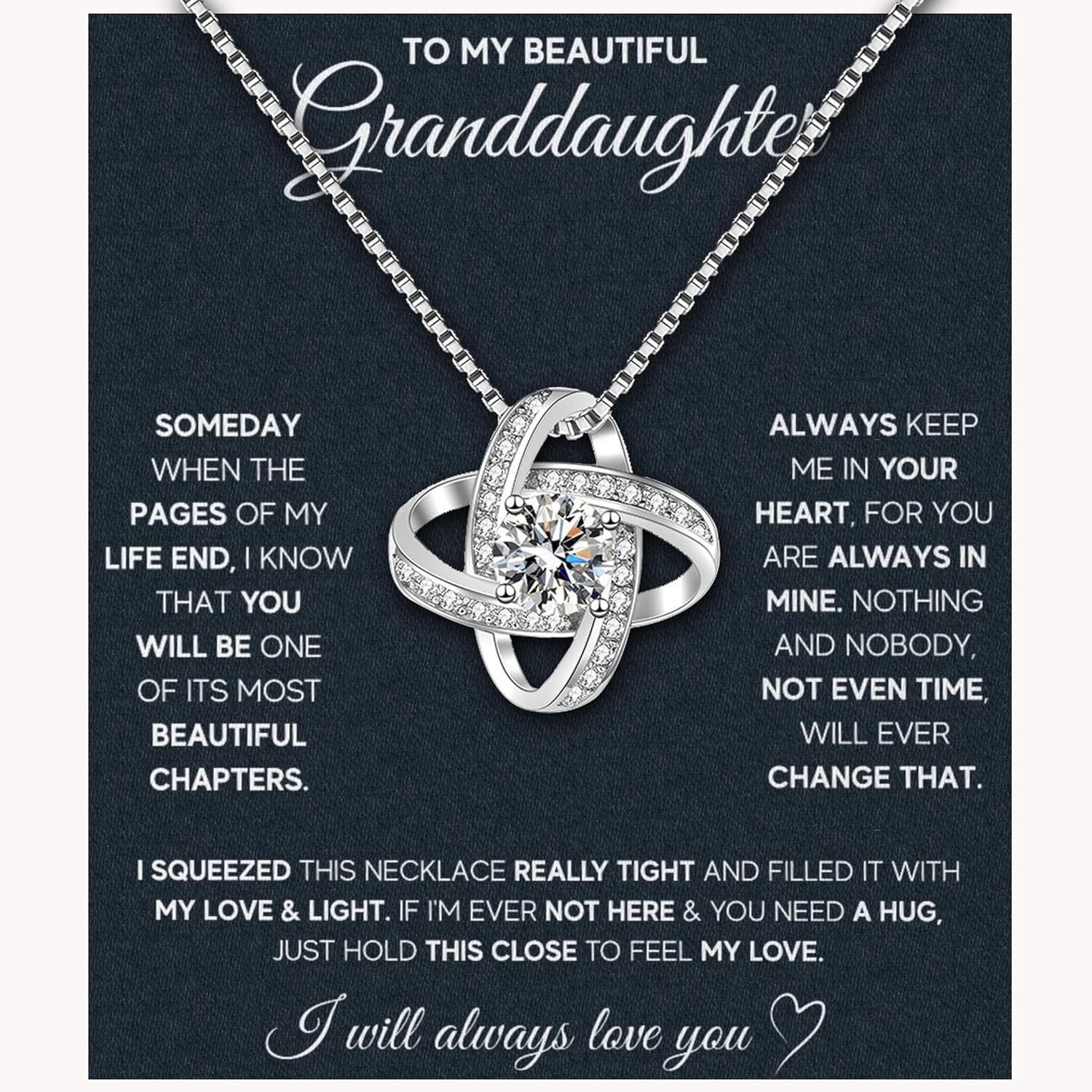 Granddaughter Necklace Granddaughter Gifts From Grandma Grandpa To My Granddaughter Necklace Christmas Graduation Birthday Gifts With Message Card & LED Box (683-Love knot)