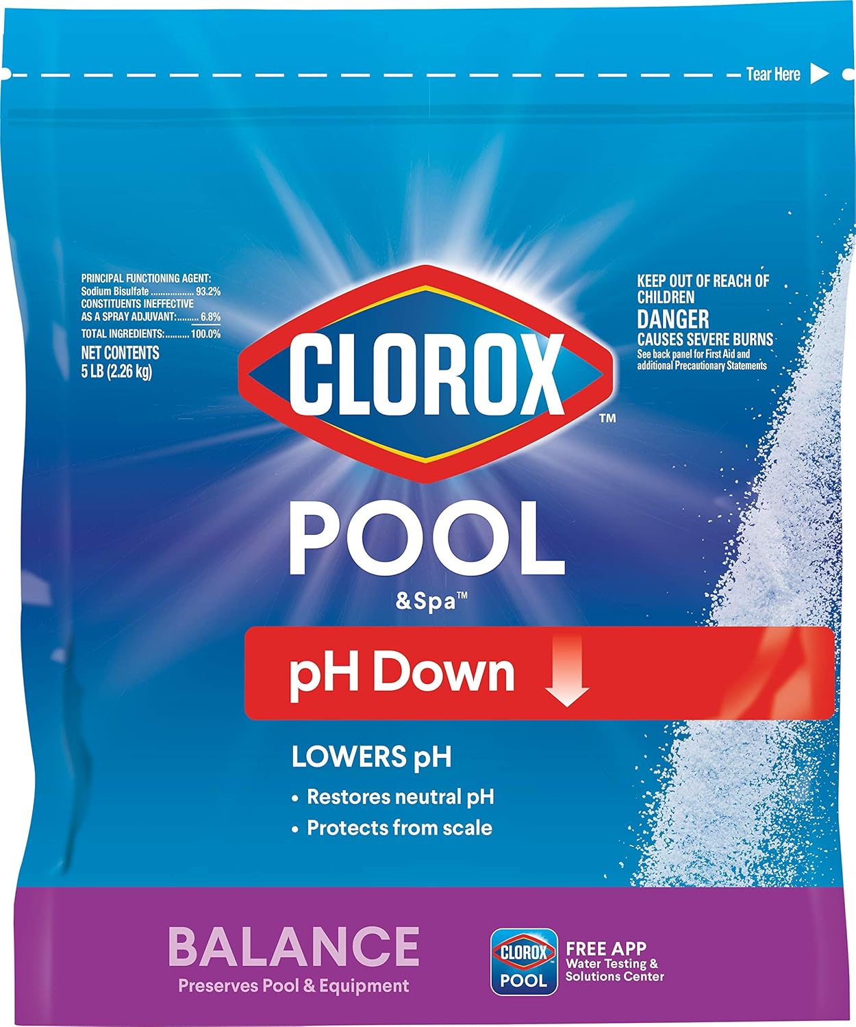 Clorox® Pool&Spa™ Swimming Pool pH Down, Lowers pH, Protects Against Eye and Skin Irritation, 5LB (Pack of 1)