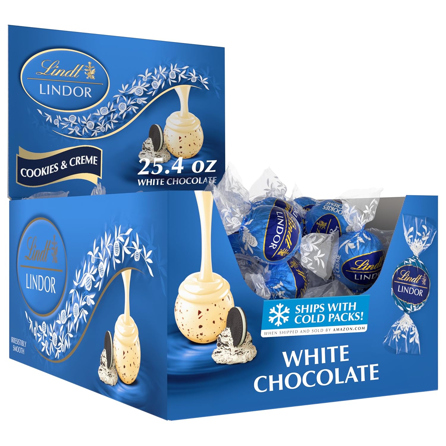 Lindt LINDOR Cookies and Creme White Chocolate Candy Truffles, Easter Chocolate Candy with Smooth, Melting Truffle Center, 25.4 oz., 60 Count