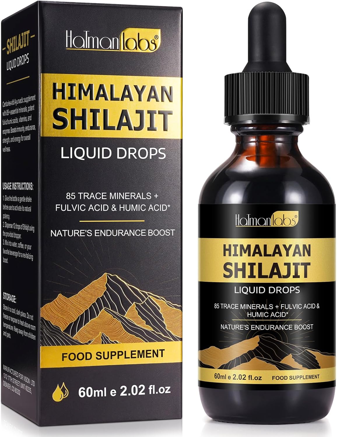 Shilajit Drops, Natural Shilajit from Himalayan, Shilajit Resin with 85+Trace Minerals and Fulvic Acid, Himilayan Shalajit Resin(60ml)
