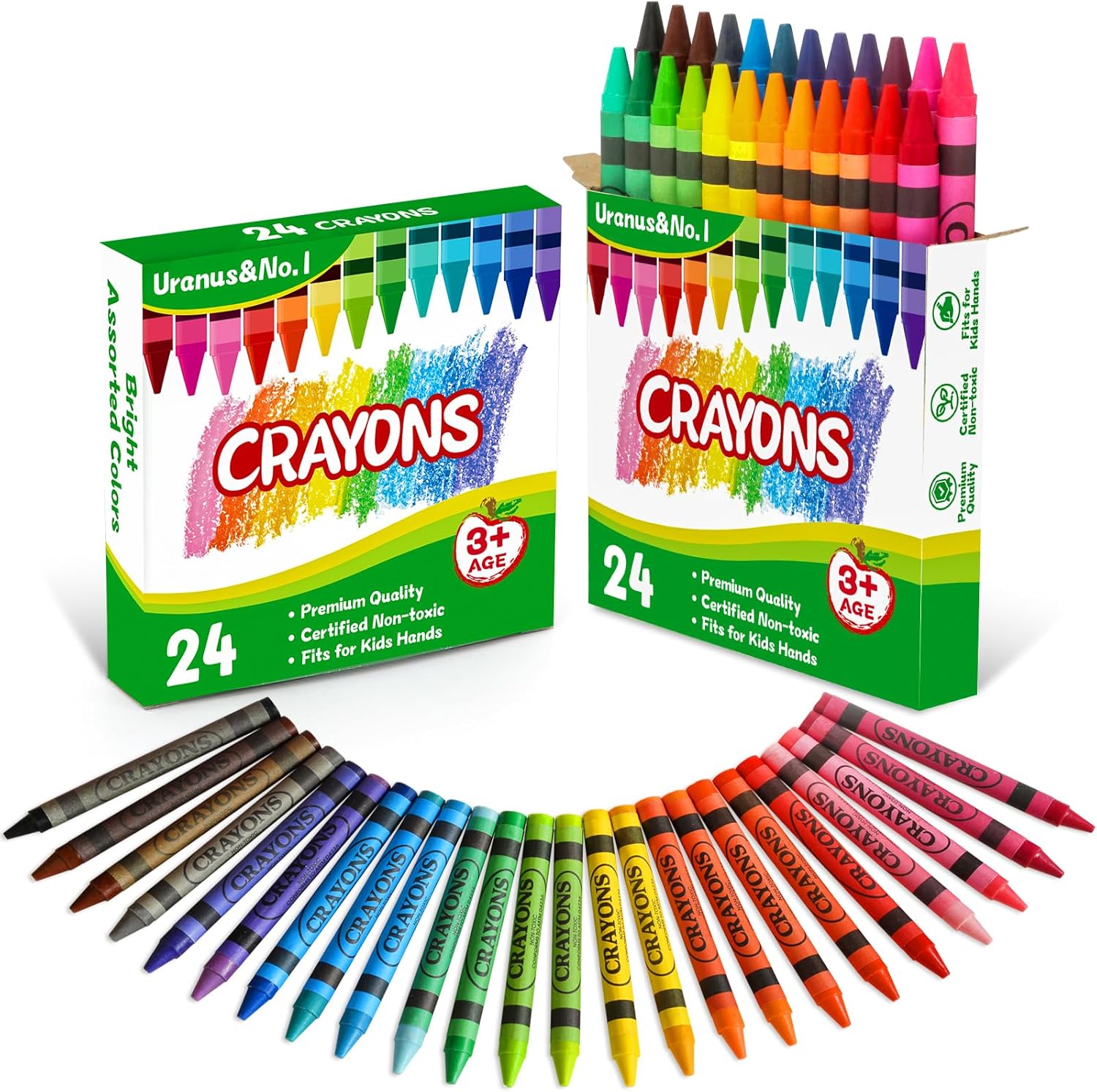 Crayons 24 Count, 2 Packs of 24 Assorted Colors, Premium Crayon for Kids 4-8, Non-Toxic Crayons for Toddlers 1-3, Back to School Supplies for Classroom, Birthday Gifts Party Favors for Boys Girls