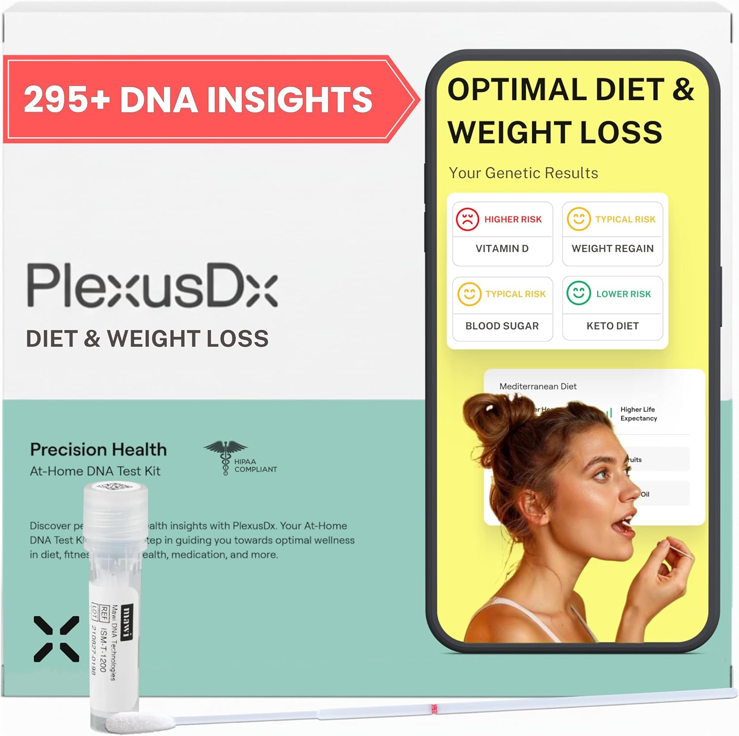 Diet & Weight Loss Genetic Test | 295+ DNA Reports Including Nutrition, Muscle Mass, Fat, and Optimal Workout | Custom Supplement & Meal Plan Recommendations with 10,000 Recipes