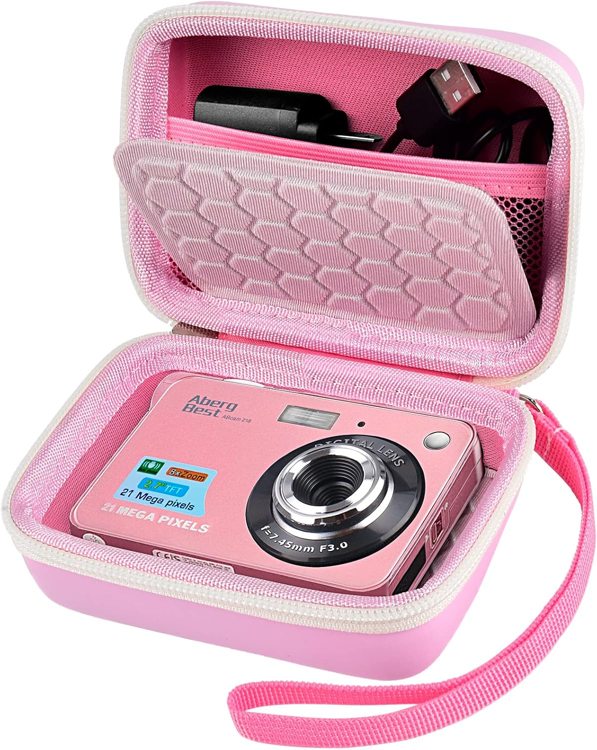 Carrying & Protective Case for Digital Camera, AbergBest 21 Mega Pixels 2.7" LCD Rechargeable HD/Kodak Pixpro/Canon PowerShot ELPH 180/190 / Sony DSCW800 / DSCW830 Cameras for Travel-Pink