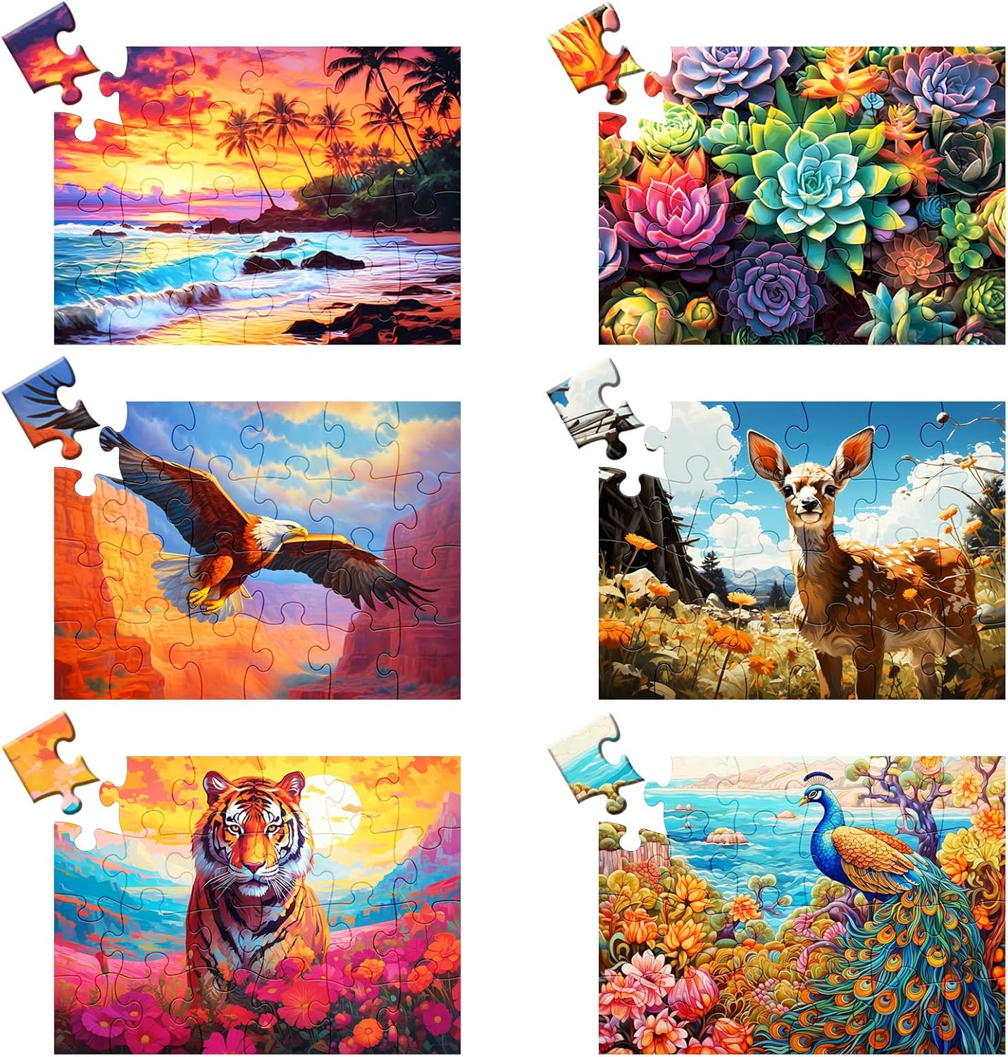 6 Pack 24 Large Piece Puzzles for Seniors Puzzle Dementia Alzheimer's Products Activities Alzheimer's Jigsaw Puzzle Eagle Beach Deer Easy Puzzle Cognitive Games Gifts for Adult Elderly Seniors