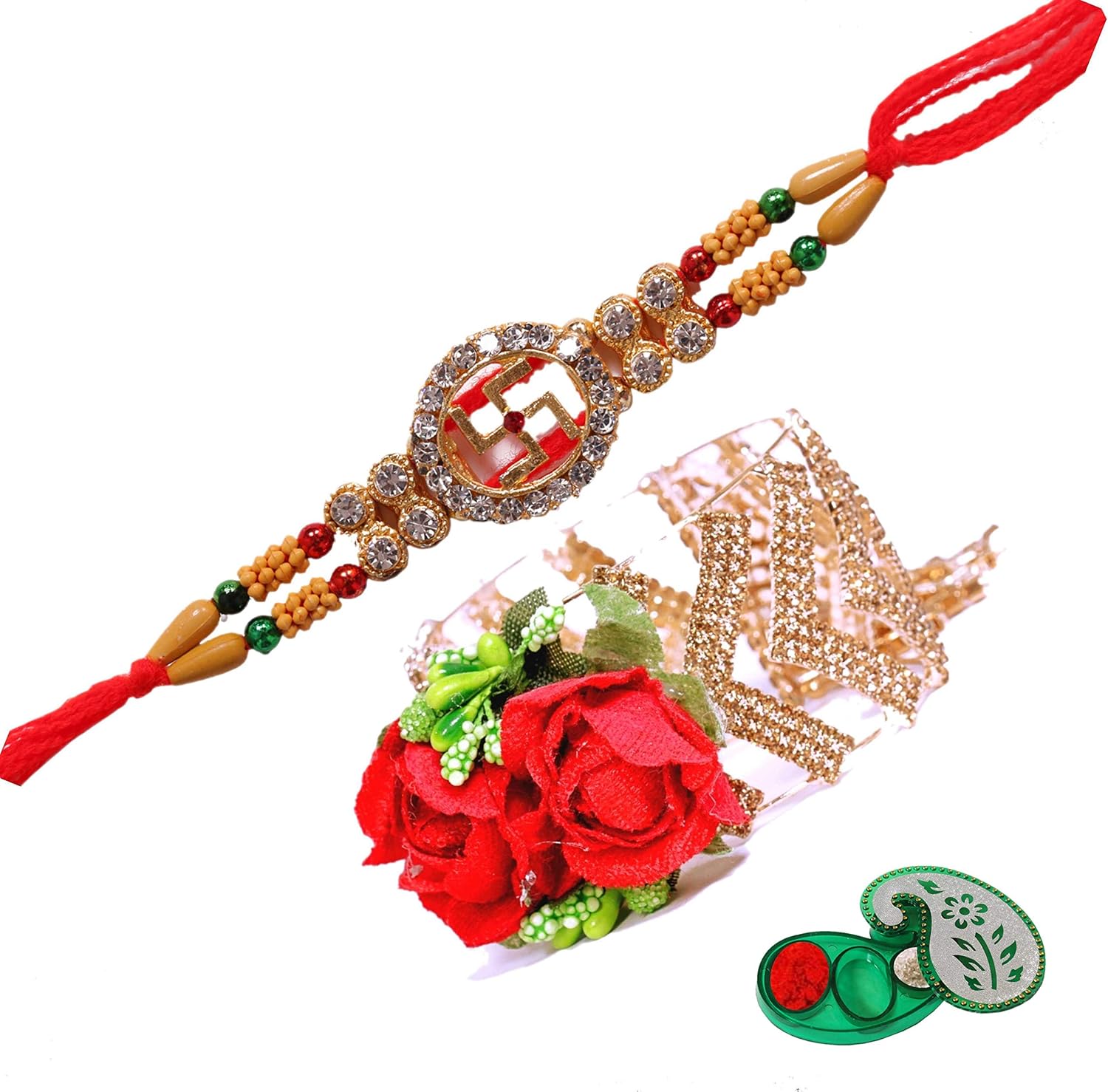 golden bracelet rakhi for brother and bhabhi || Rakhi combo | rakhi gift for brother (pack of 2), 7 inch