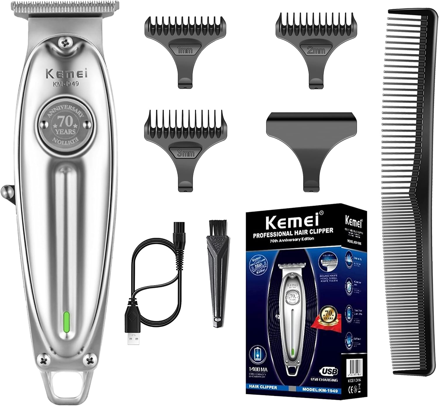 KEMEI Professional Beard & Hair Trimmer for Men Cordless T-Blade Trimmers