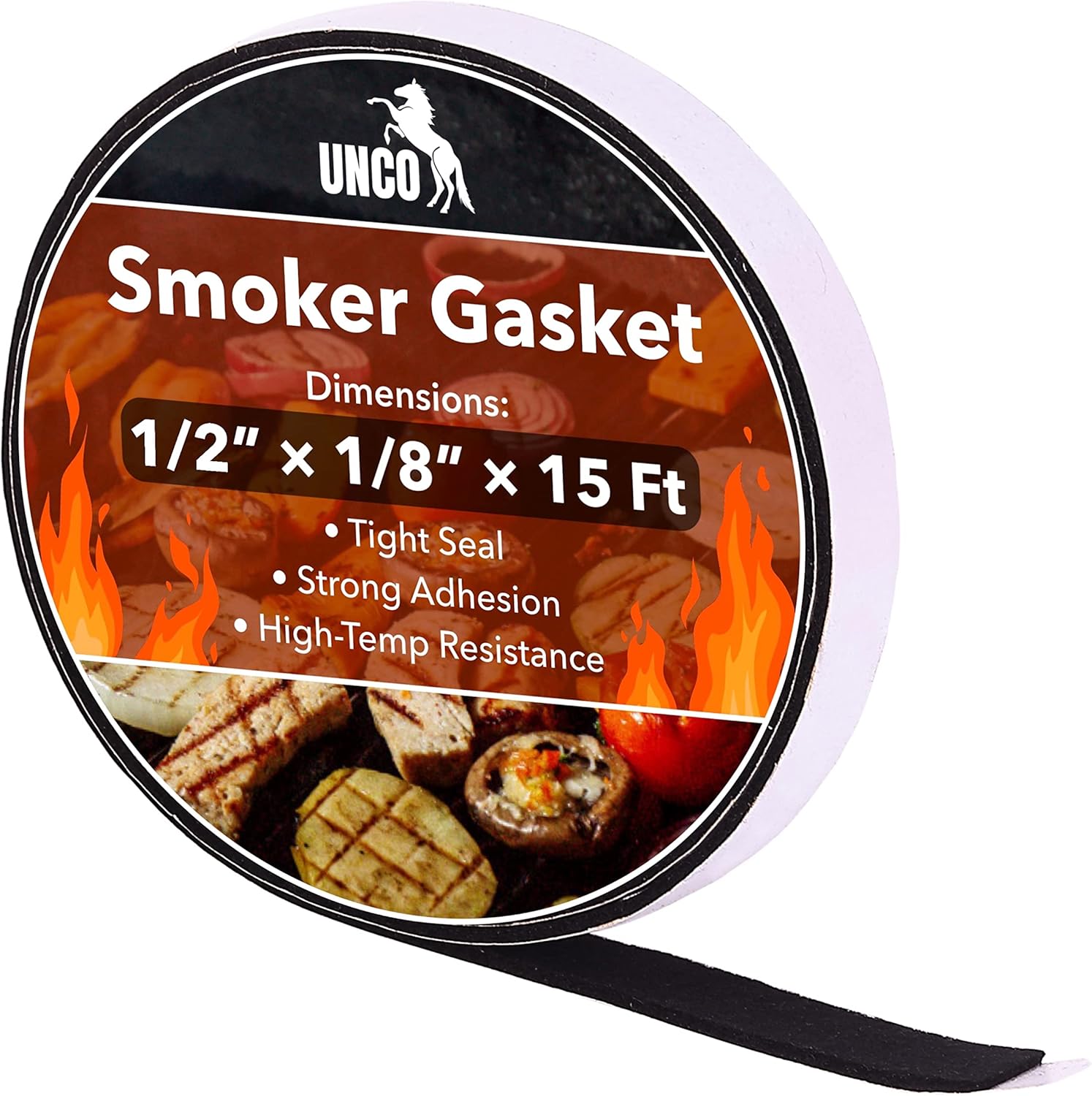 UNCO Smoker Gasket - 15 Ft, 1/2"X1/8", High Temp Grill & BBQ Gasket