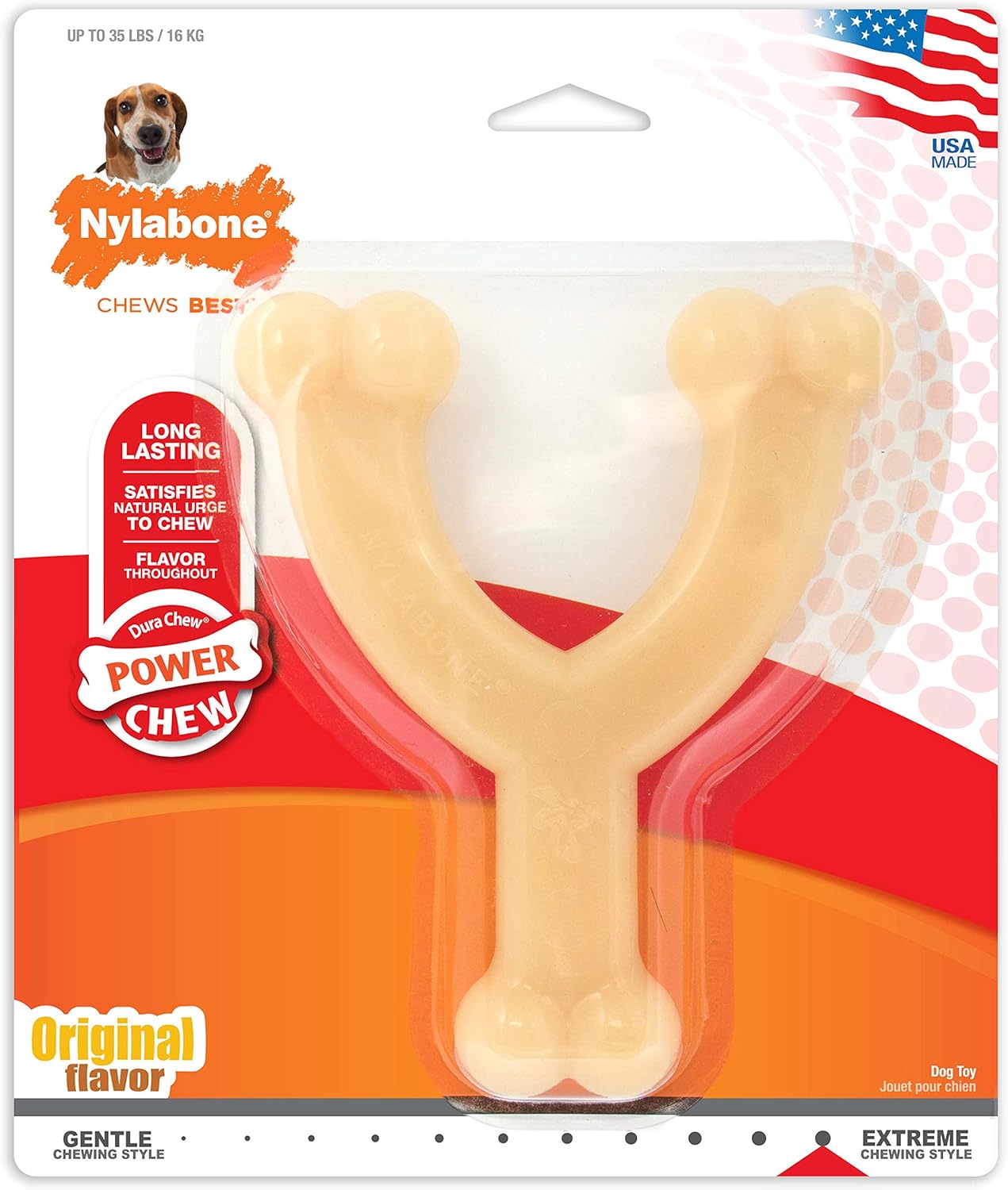 Nylabone Dura Chew Extreme Tough Dog Chew Toy Bone, Chicken Flavour Wishbone, M, for Dogs Up to 16 kg