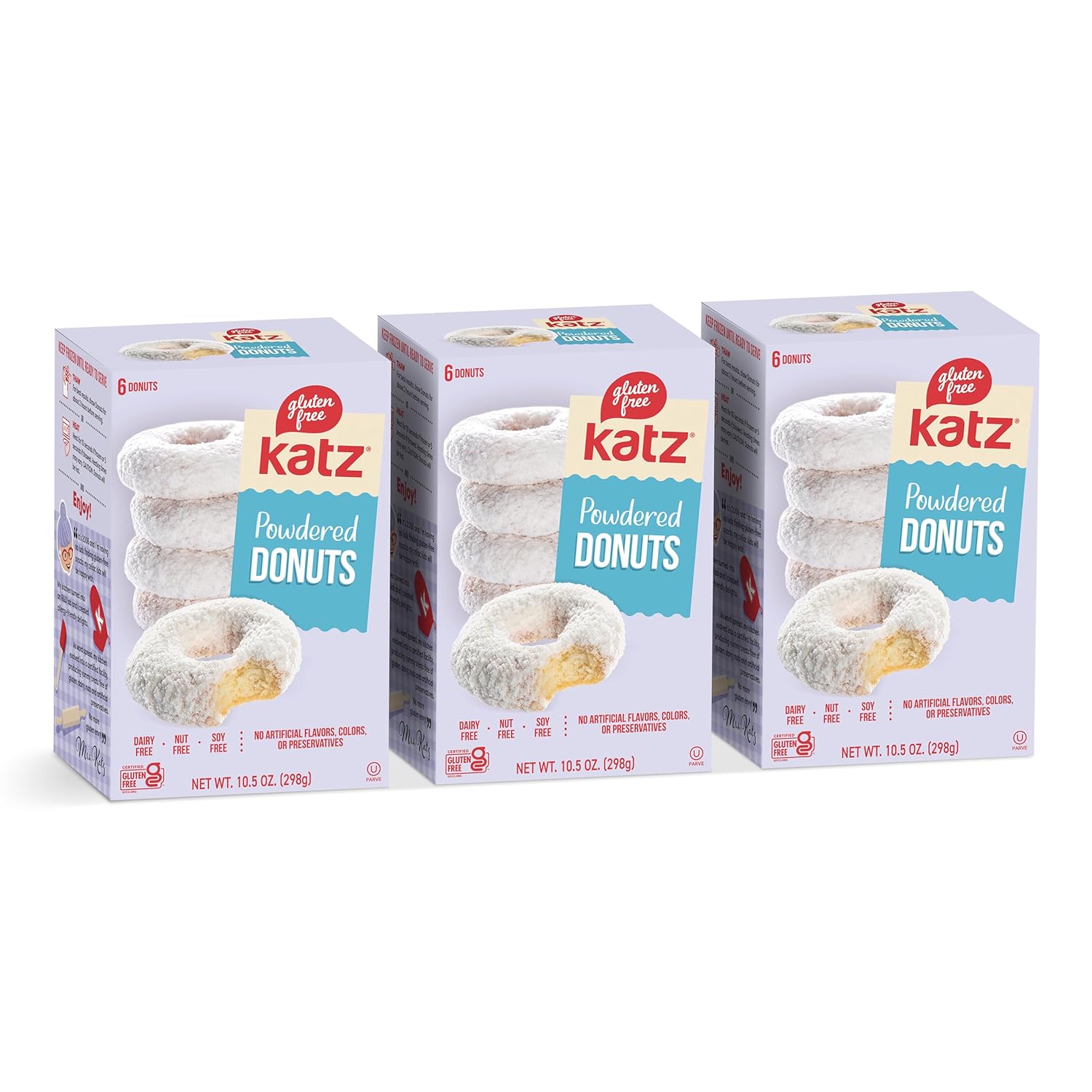 Katz Gluten Free Powdered Donuts | Dairy Free, Nut Free, Soy Free, Gluten Free | Kosher (3 Packs of 6 Donuts, 10.5 Ounce Each)