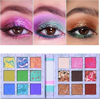 Eyes Cream Eyeshadow Palette Makeup, Blue Pink Nude Brown Glitter Shimmer Matte Eye Shadow Pallets for Cute Popular Eye Make up, 18 colors Ice Cream Original Design, Talc Free