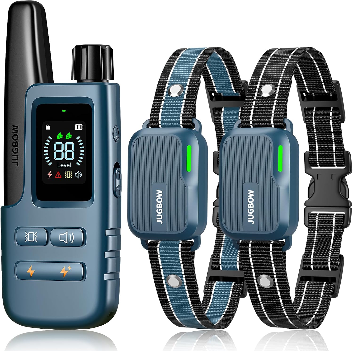 Jugbow Dog Shock Collar 2 Dogs (10-120Lbs) - 3300FT Dog Training Collar with Remote IPX7 Waterproof Electric Collar with 4 Training Modes, Rechargeable e-Collar for Lager Medium Small Dog Cyan Blue