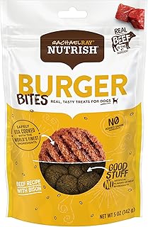 Nutrish Rachael Ray Burger Bites Real Meat Dog Treats, Beef Burger with Bison Recipe, 5 Ounces (Pack of 5), Grain Free