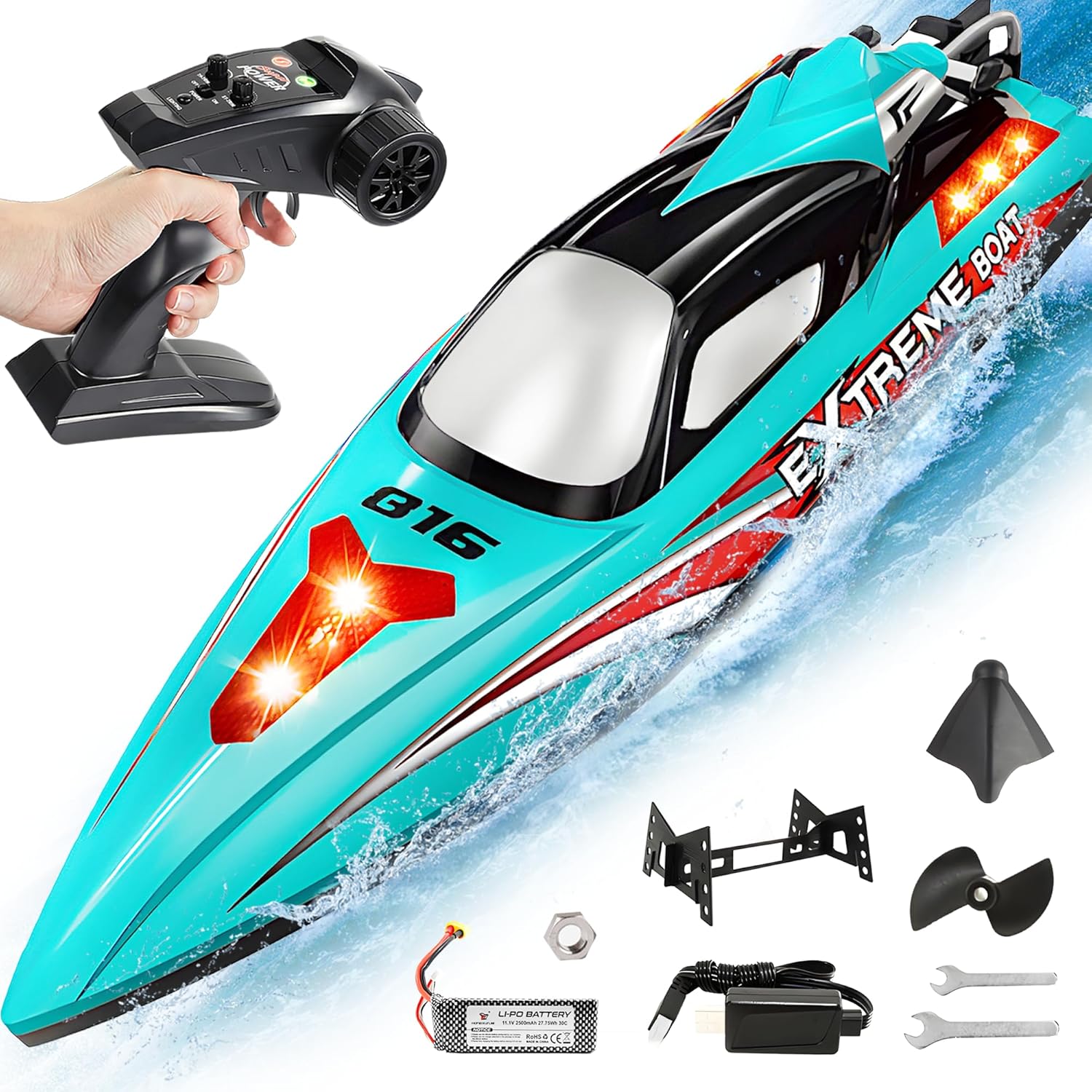 BEZGAR RC Boat, 18 inch Big Brushless Remote Control Boat for Adults and Kids, 55 KPH Large Fast RC Speed Boats with 2500mAh Battery, Ideal Waterproof Toy Boats for Lakes - HJ816 Green