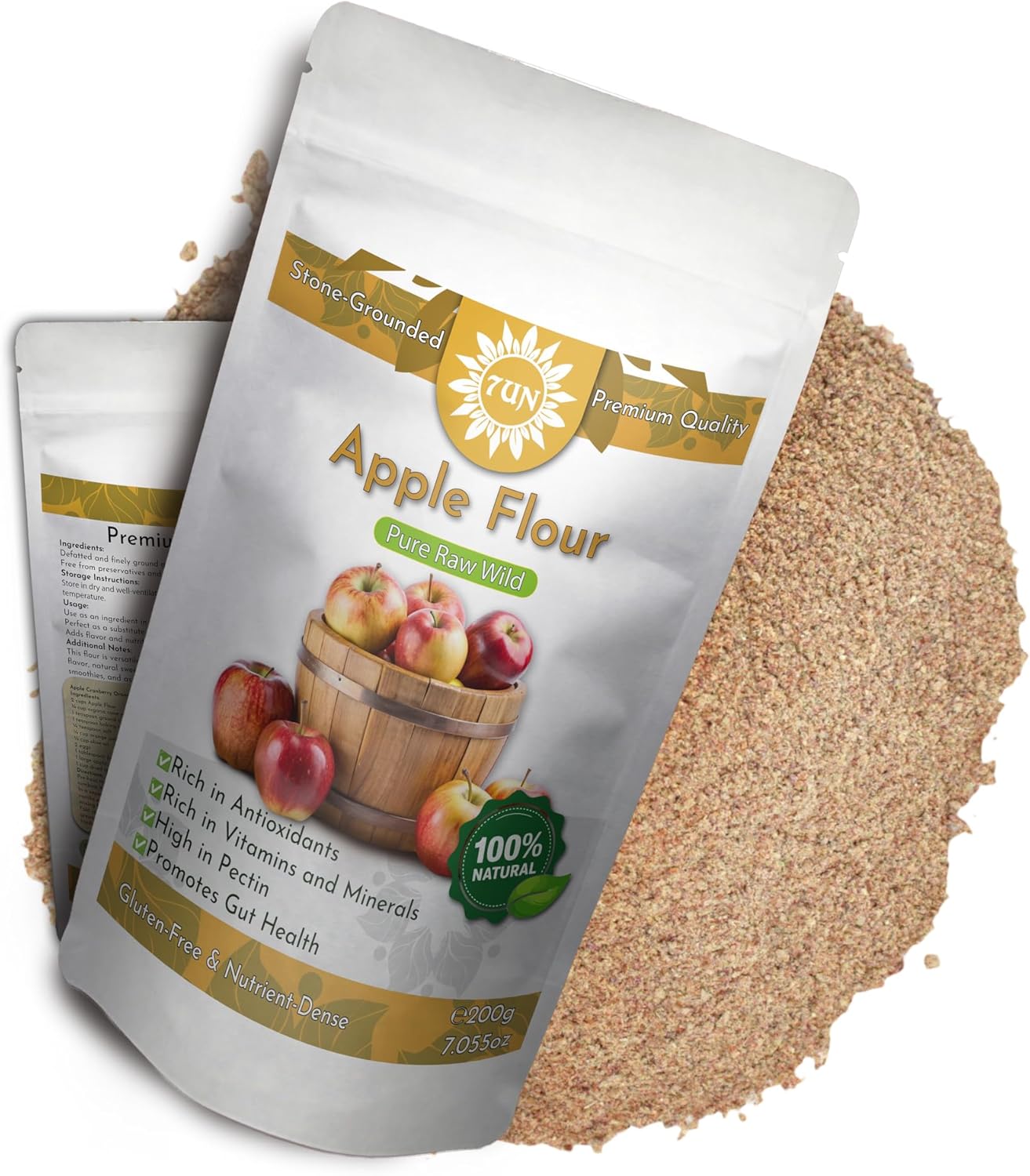 Premium Apple Flour Gluten-Free - 100% Natural, High Fiber, Vegan, Non-GMO, Fine Powder for Baking, Smoothies & Desserts - Naturally Sweet, Ideal for Gluten-Free & Low-Carb Recipes - 200g