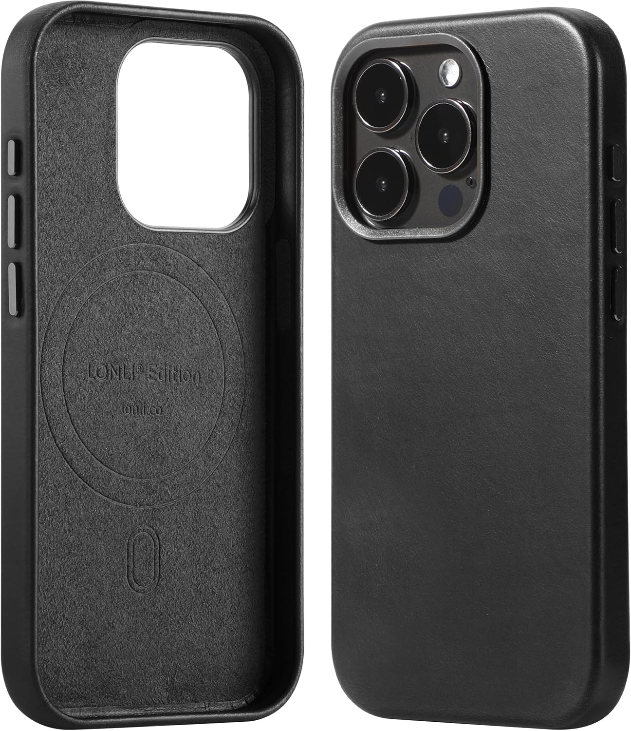 LONLI Edition | Italian Leather - for iPhone 15 Pro - Premium Italian Full Grain Leather Phone Case - Develop Unique Patina - Black Ink