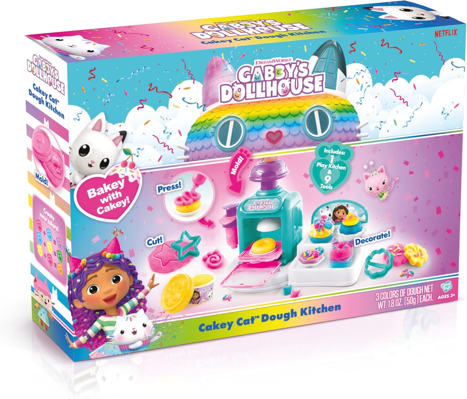 Gabby’s Dollhouse™ Cakey Cat™ Dough Kitchen! Make Your own Meow-Mazing Pretend Play Treats with Colorful Dough! Age 3+