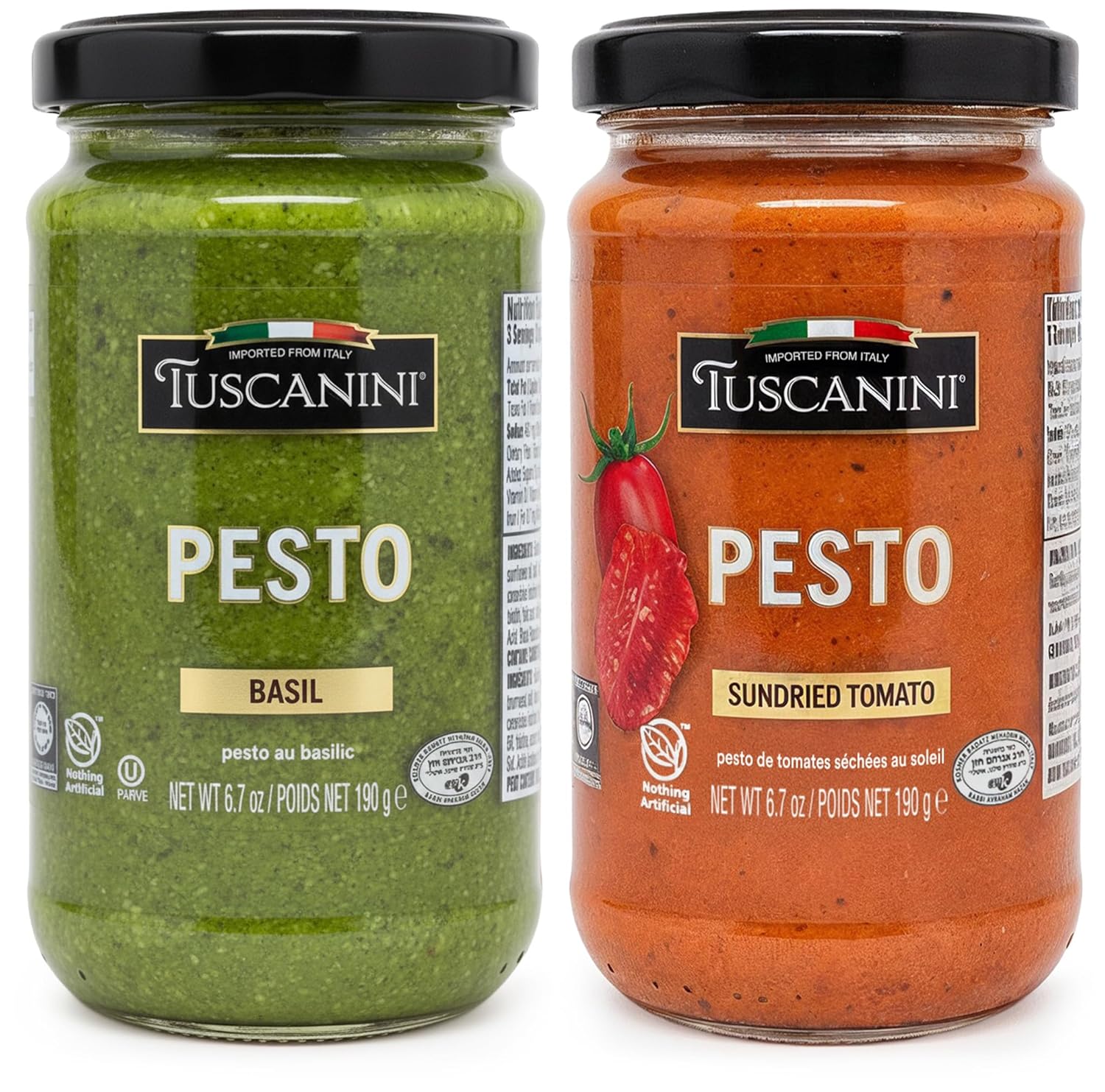 Tuscanini Pesto Variety Pack, Basil & Sun-Dried Tomato, 6.7 oz (2 Pack) | Imported Gourmet Pesto | Dairy-Free | Nothing Artificial