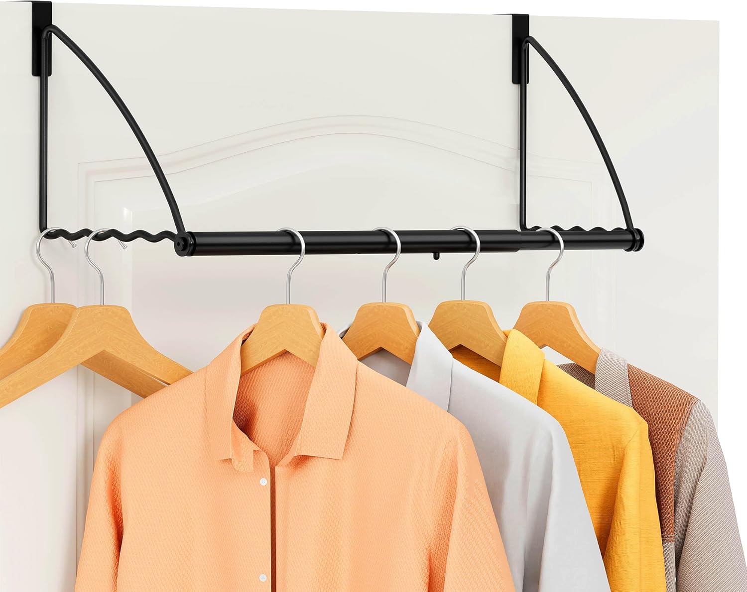 Tajsoon Over The Door Hanger Expandable & Adjustable, Over Door Clothes Hanger Rack for Towel & Coat, Bathroom Over Door Clothes Rack Hooks for Bedroom, Washroom, Fits Doors up to 1¾”, Metal, Black